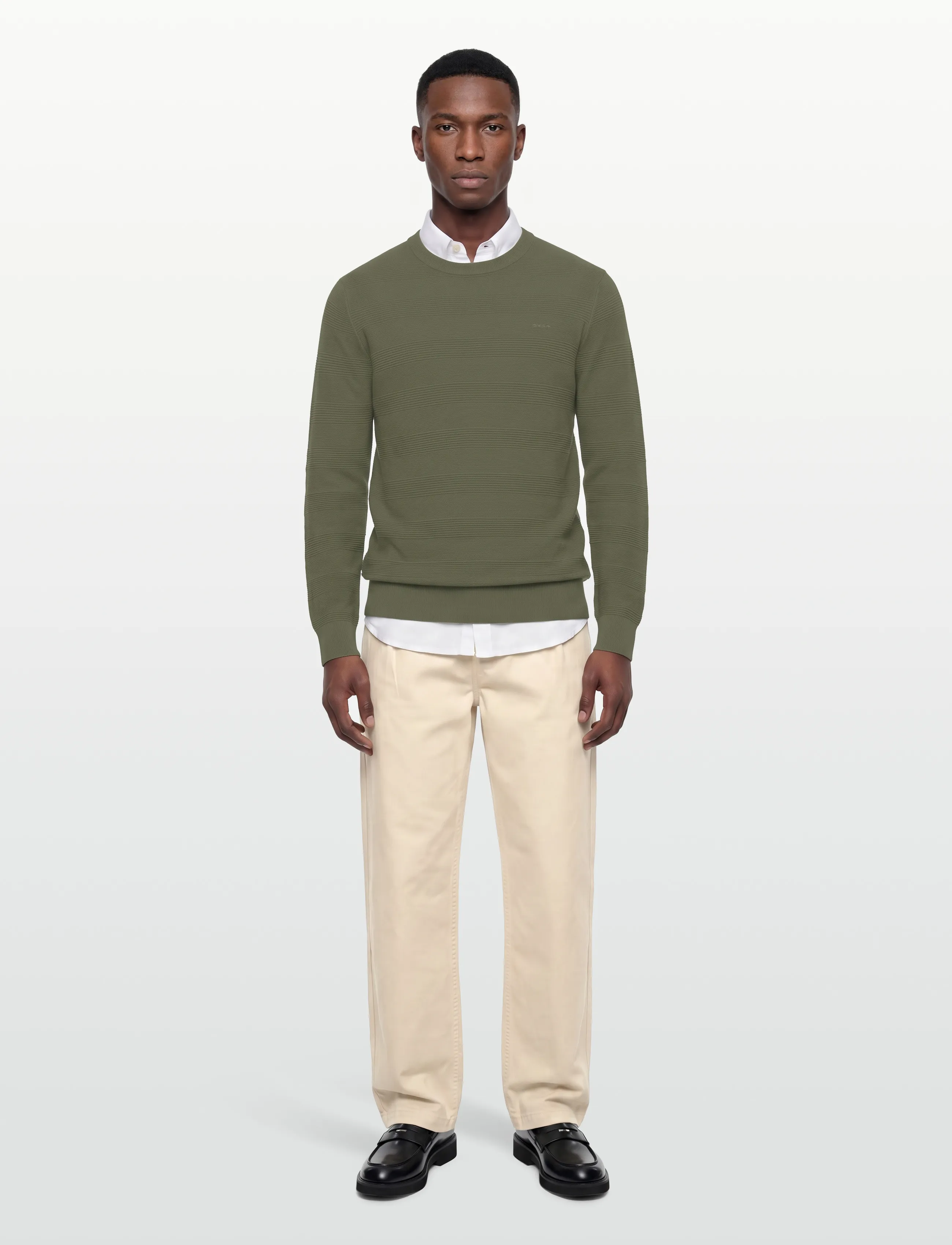 Gant - COTTON TEXTURE C-NECK - Ümmarguse kaelusega kudumid - dry herb green - 0