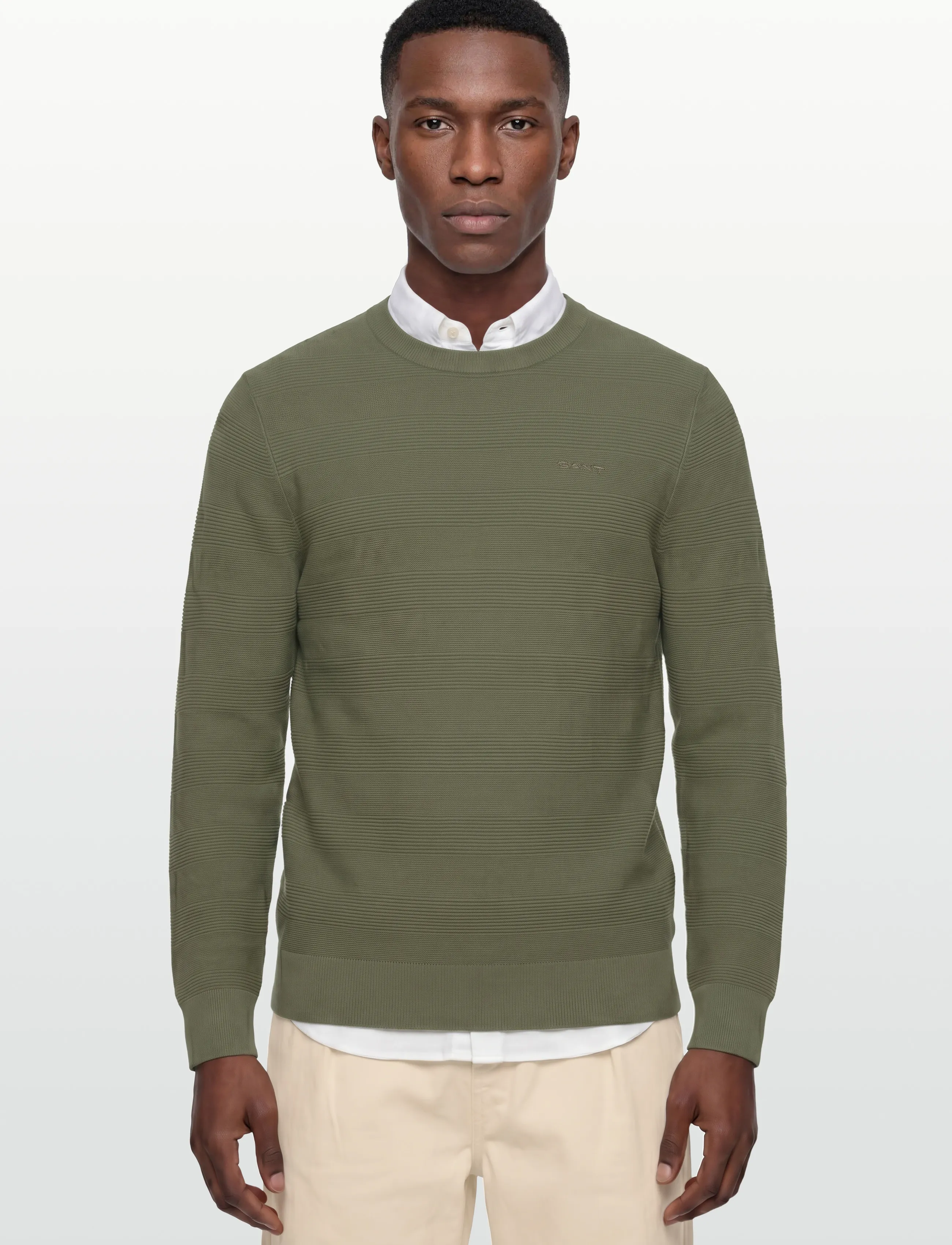 Gant - COTTON TEXTURE C-NECK - Ümmarguse kaelusega kudumid - dry herb green - 3