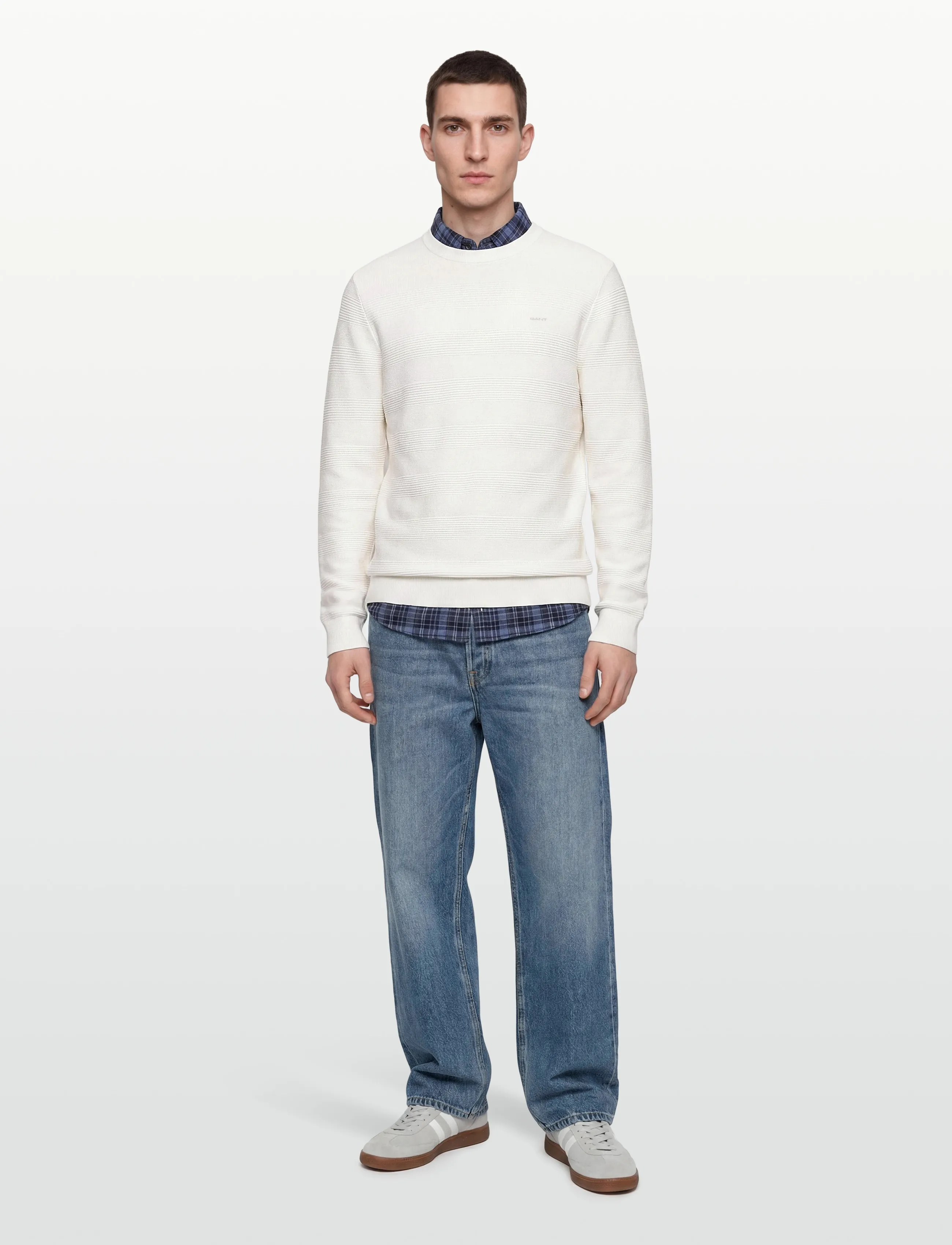 Gant Cotton Texture C-Neck, S, Knitwear, Creme - Round Necks, Männerswear