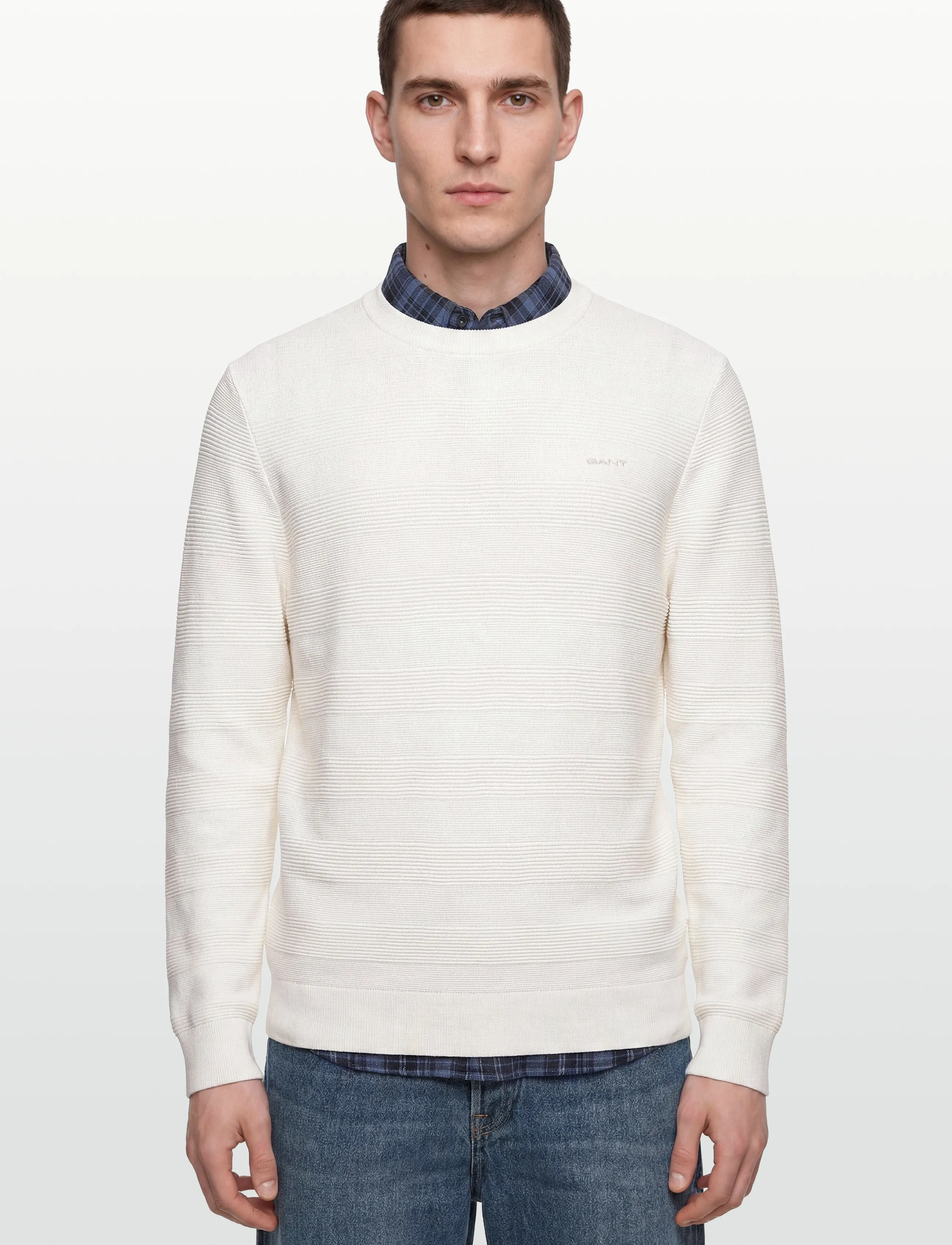Gant Cotton Texture C-Neck stickade tröjor herr – bild 2