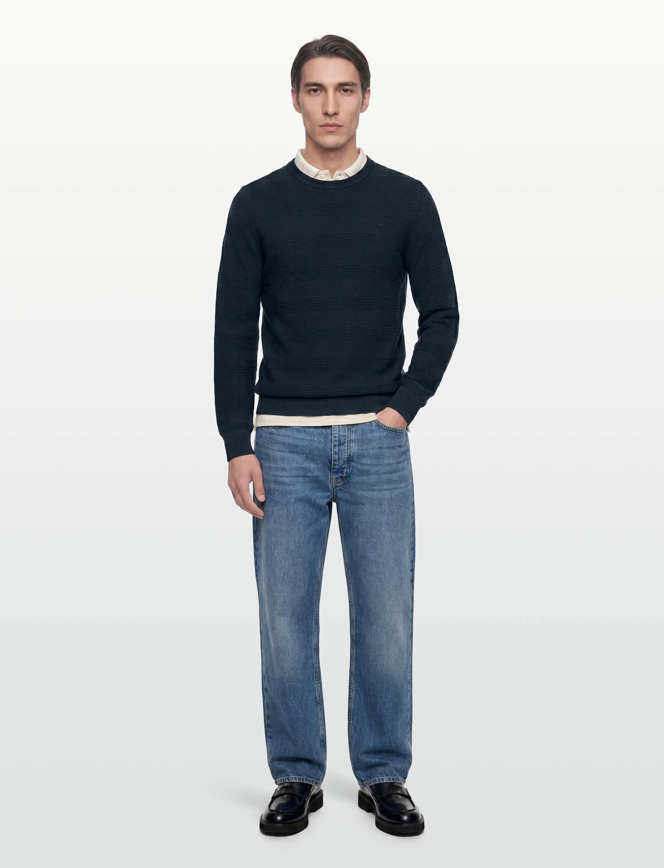 Gant - COTTON TEXTURE C-NECK - basisstrikkeplagg - evening blue - 0
