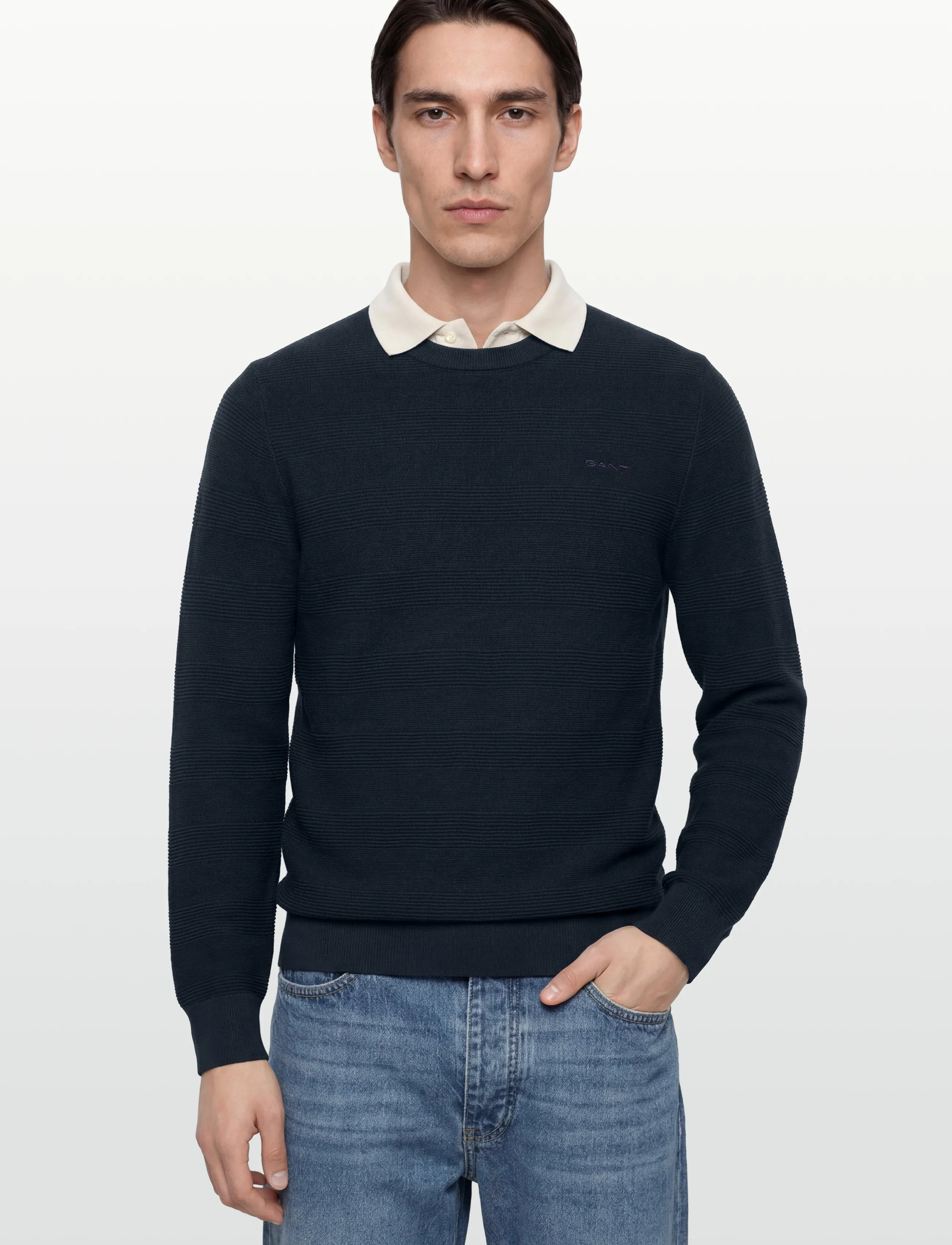 Gant - COTTON TEXTURE C-NECK - basisstrikkeplagg - evening blue - 3