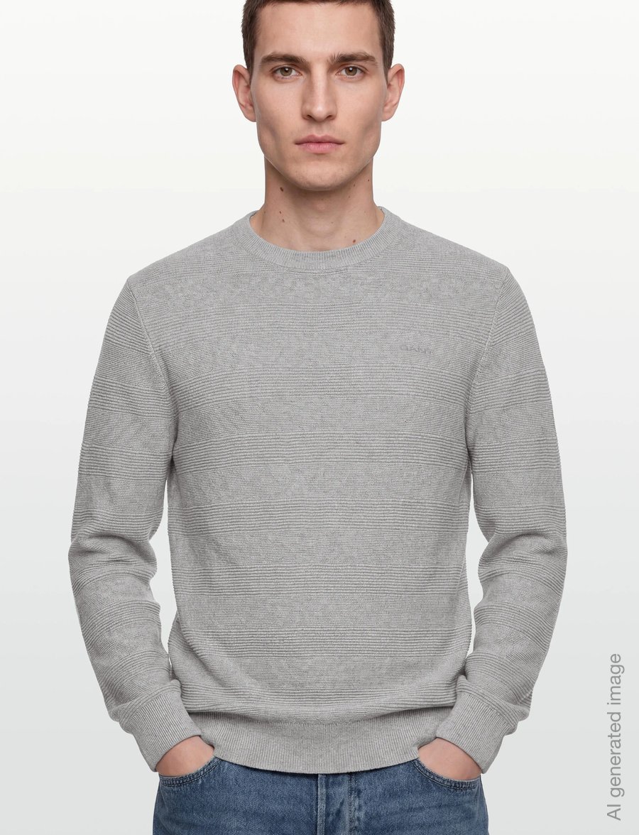 Gant - COTTON TEXTURE C-NECK - rundhals - light grey melange - 3