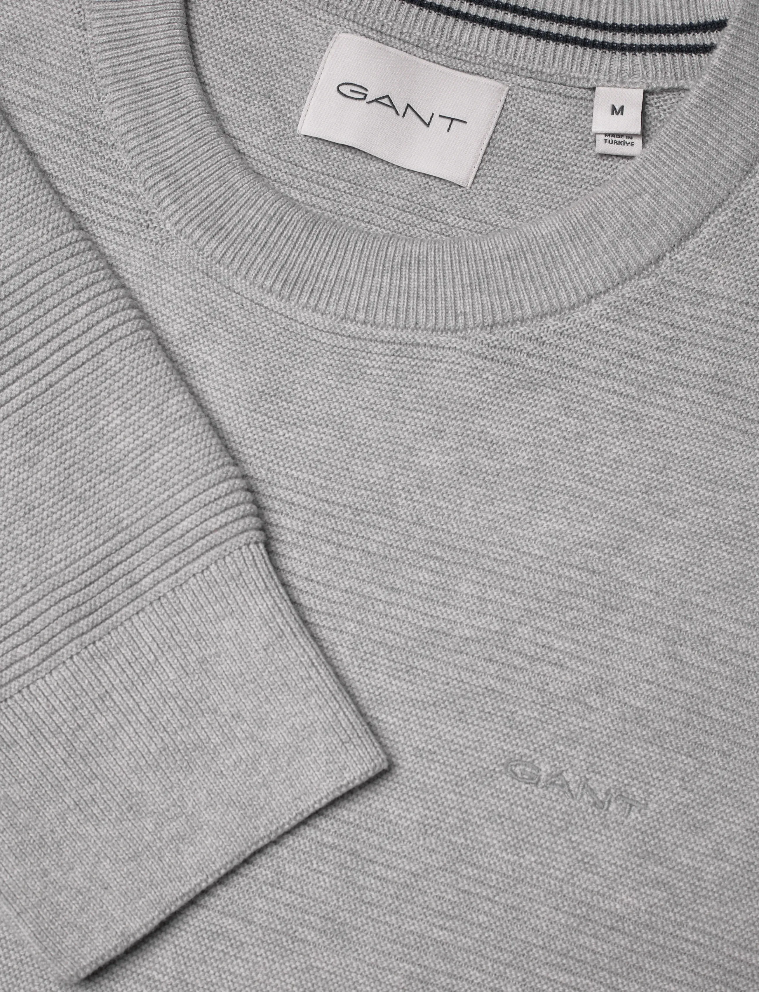 Gant - COTTON TEXTURE C-NECK - strik - light grey melange - 5