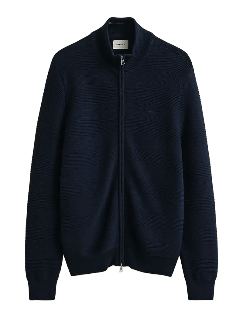 GANT - COTTON TEXTURE ZIPPED CARDIGAN - pullover mit durchgehendem reißverschluss - evening blue - 1