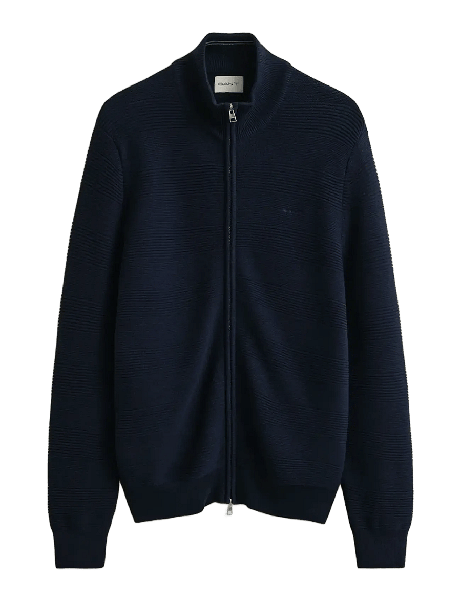Gant - COTTON TEXTURE ZIPPED CARDIGAN - pullover mit durchgehendem reißverschluss - evening blue - 1