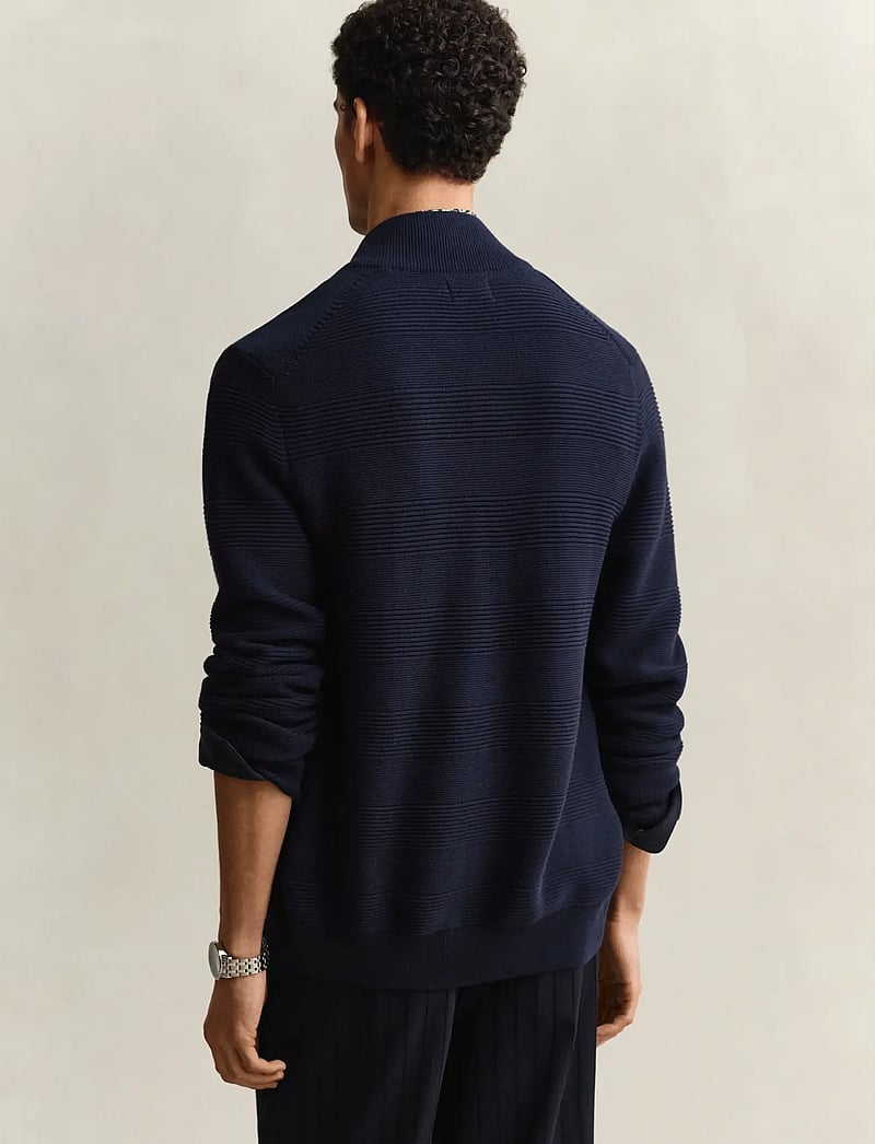 GANT - COTTON TEXTURE ZIPPED CARDIGAN - pullover mit durchgehendem reißverschluss - evening blue - 2