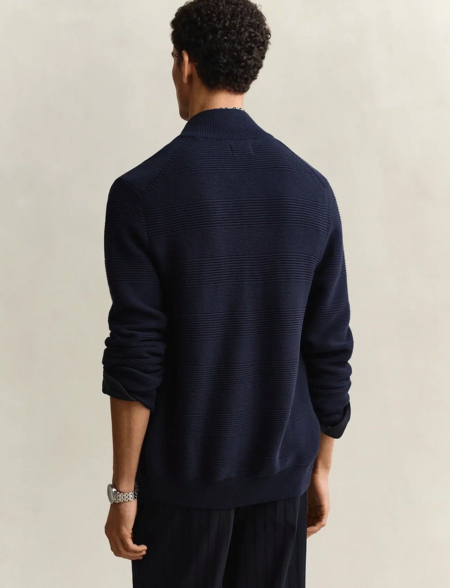 Gant - COTTON TEXTURE ZIPPED CARDIGAN - pullover mit durchgehendem reißverschluss - evening blue - 2