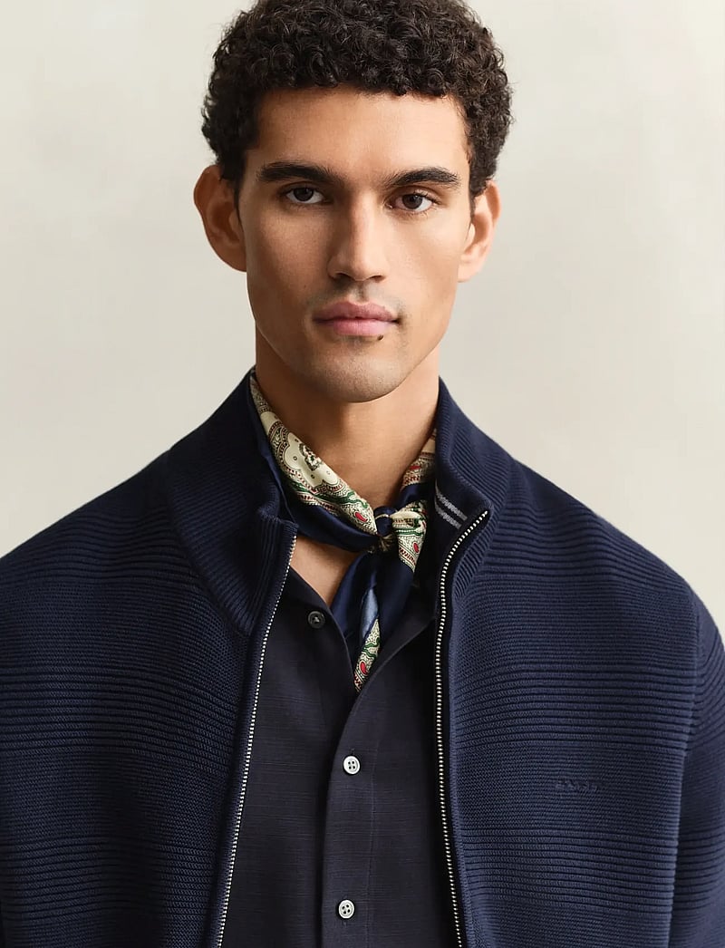 GANT - COTTON TEXTURE ZIPPED CARDIGAN - pullover mit durchgehendem reißverschluss - evening blue - 3