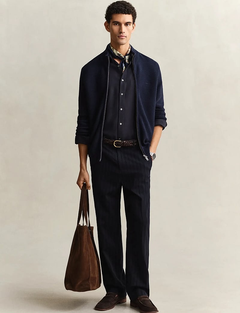 GANT - COTTON TEXTURE ZIPPED CARDIGAN - pullover mit durchgehendem reißverschluss - evening blue - 4