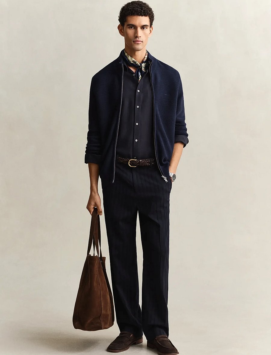 Gant - COTTON TEXTURE ZIPPED CARDIGAN - pullover mit durchgehendem reißverschluss - evening blue - 4