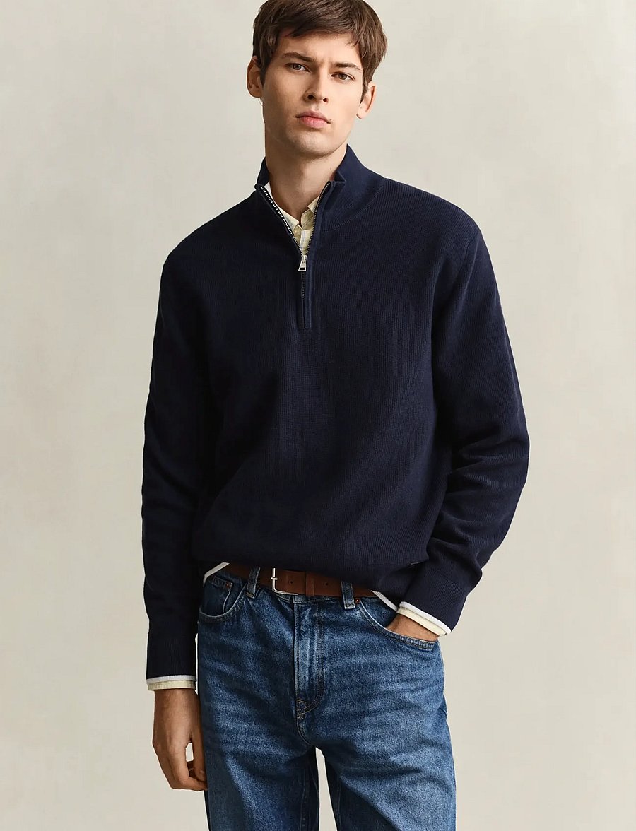 Gant - COTTON RIB HALF ZIP - pullover mit halbem reißverschluss - evening blue - 0