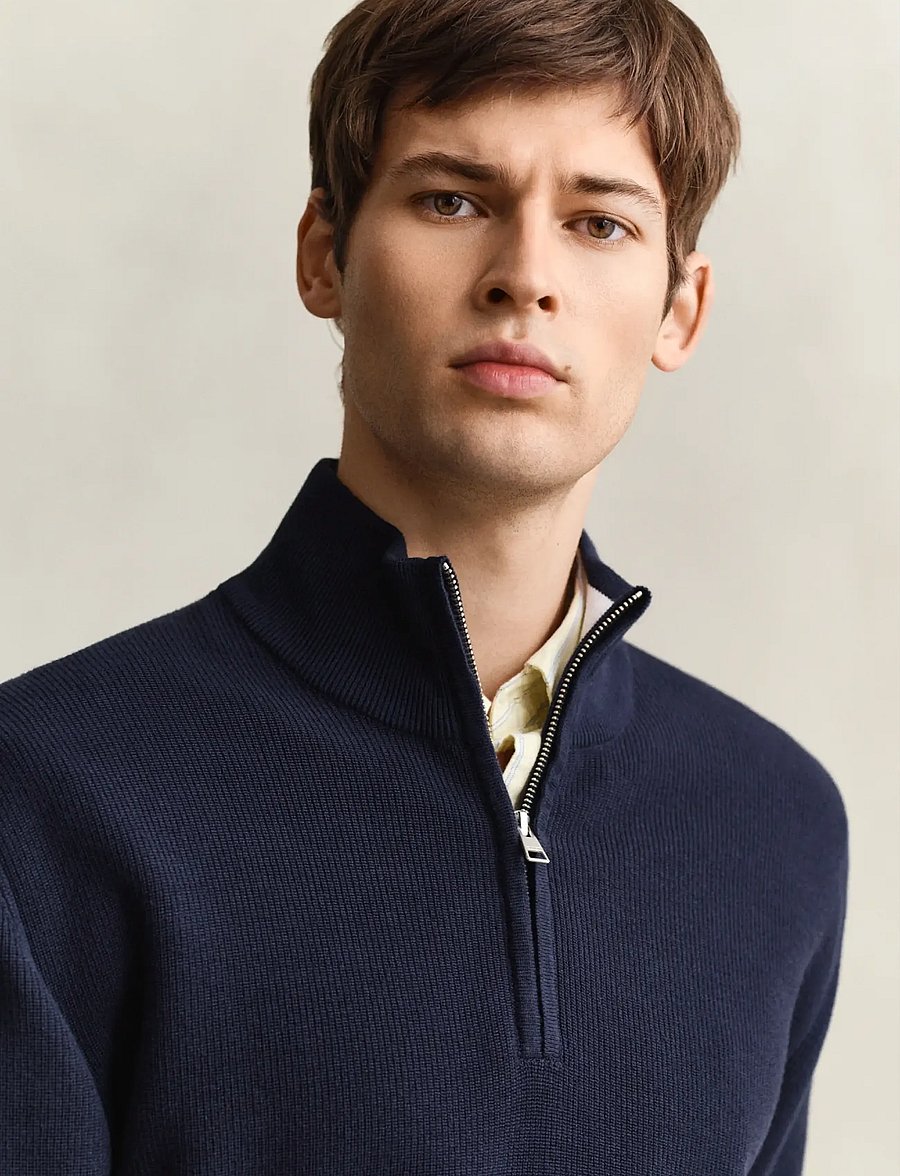 Gant - COTTON RIB HALF ZIP - pullover mit halbem reißverschluss - evening blue - 3