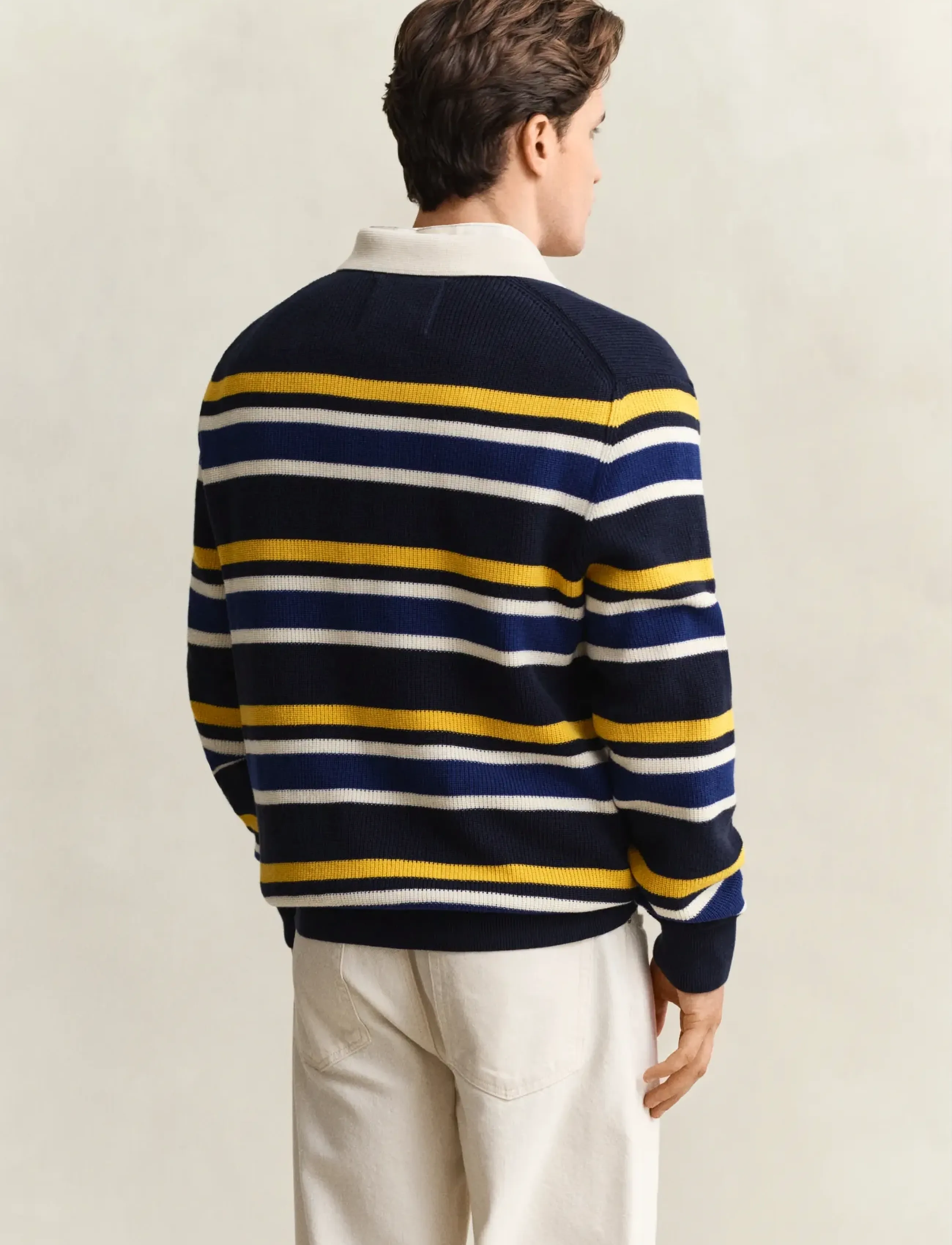 Gant - STRIPED COTTON RIB POLO - poloer i strik med lange ærmer - evening blue - 2