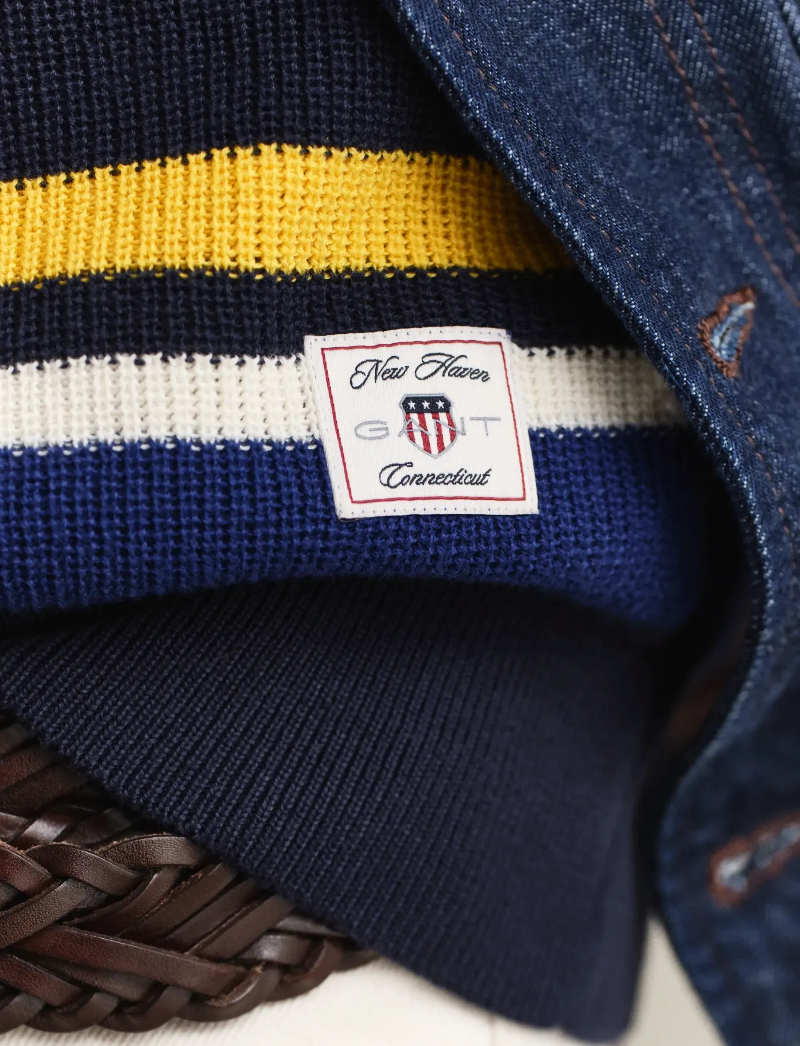 Gant - STRIPED COTTON RIB POLO - poloer i strik med lange ærmer - evening blue - 3
