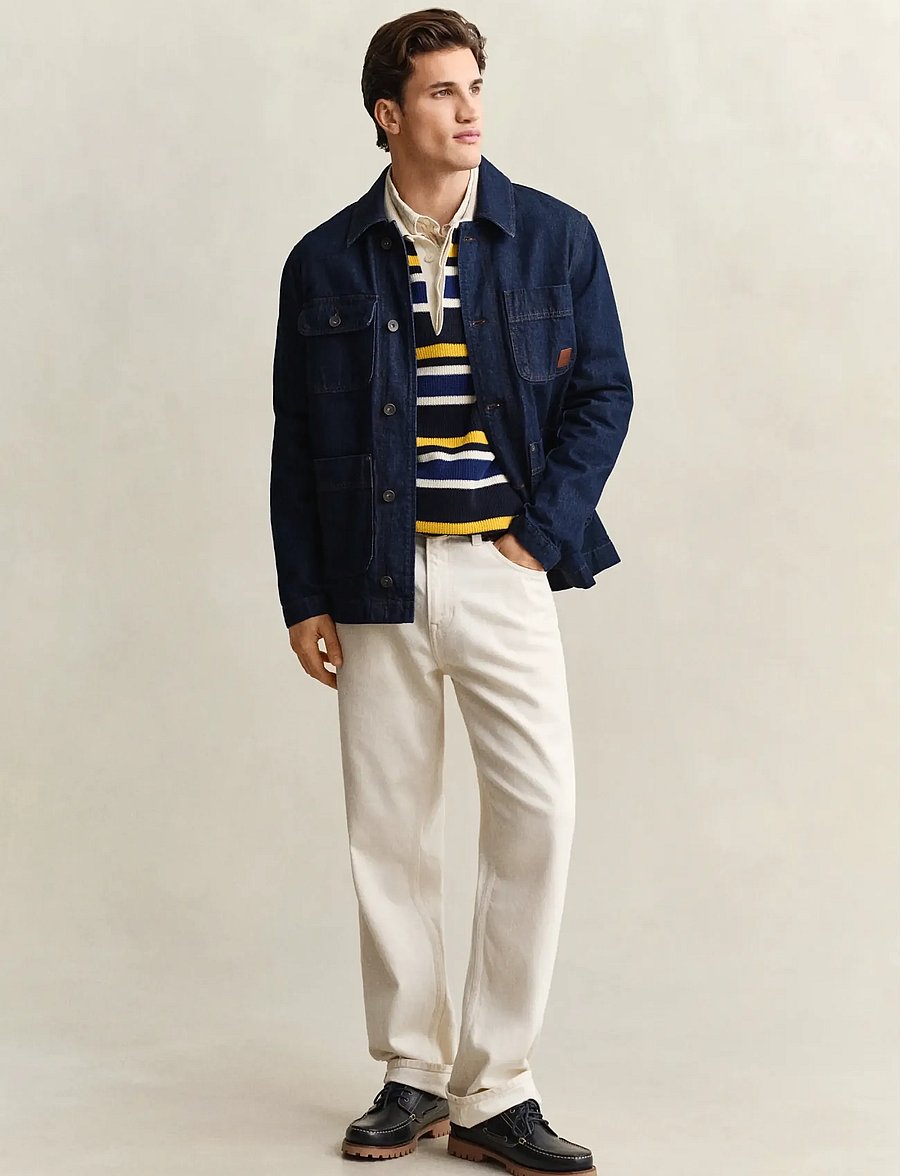 Gant - STRIPED COTTON RIB POLO - poloer i strik med lange ærmer - evening blue - 4