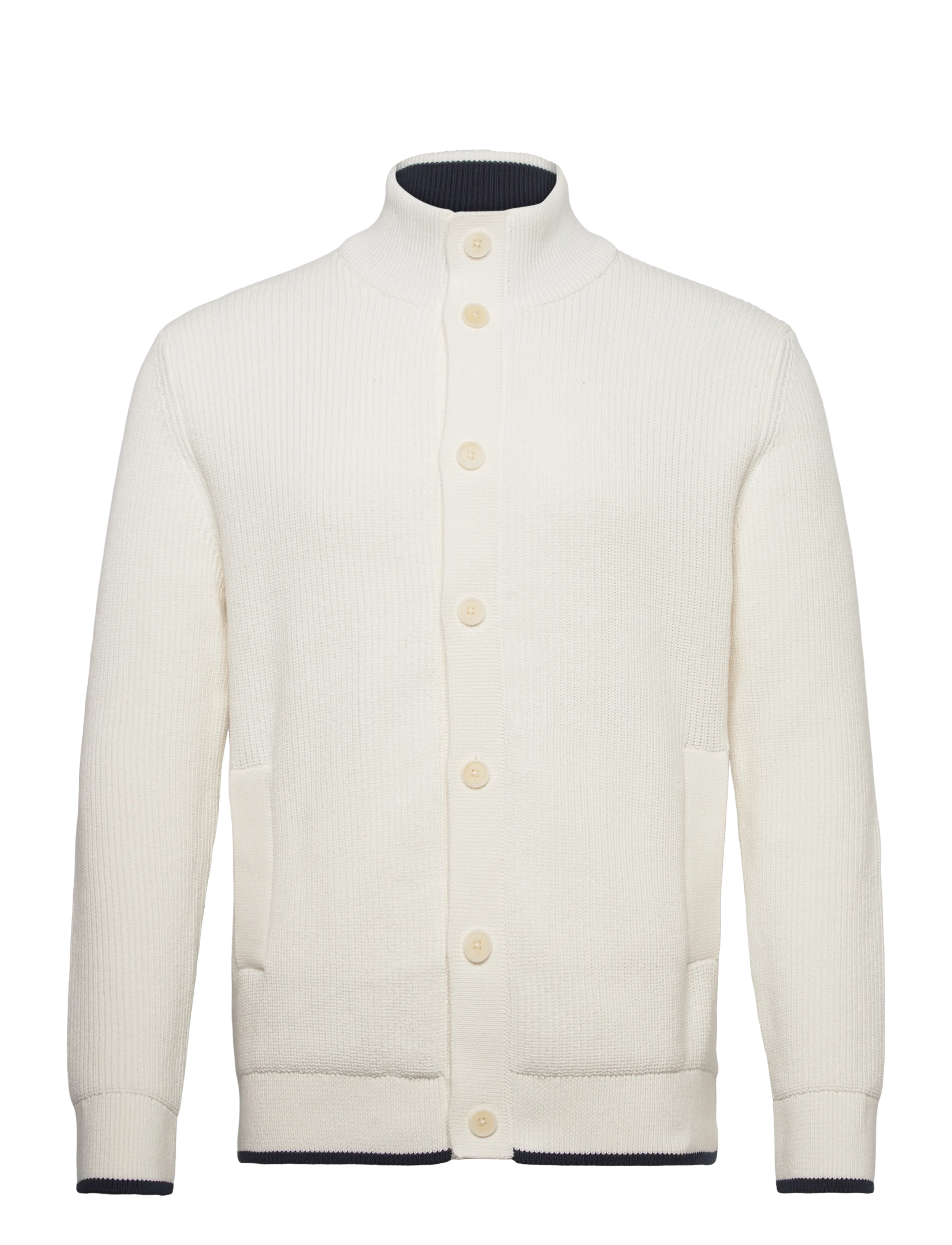 GANT COTTON RIB BUTTONED CARDIGAN - Cardigans - EGGSHELL / cream