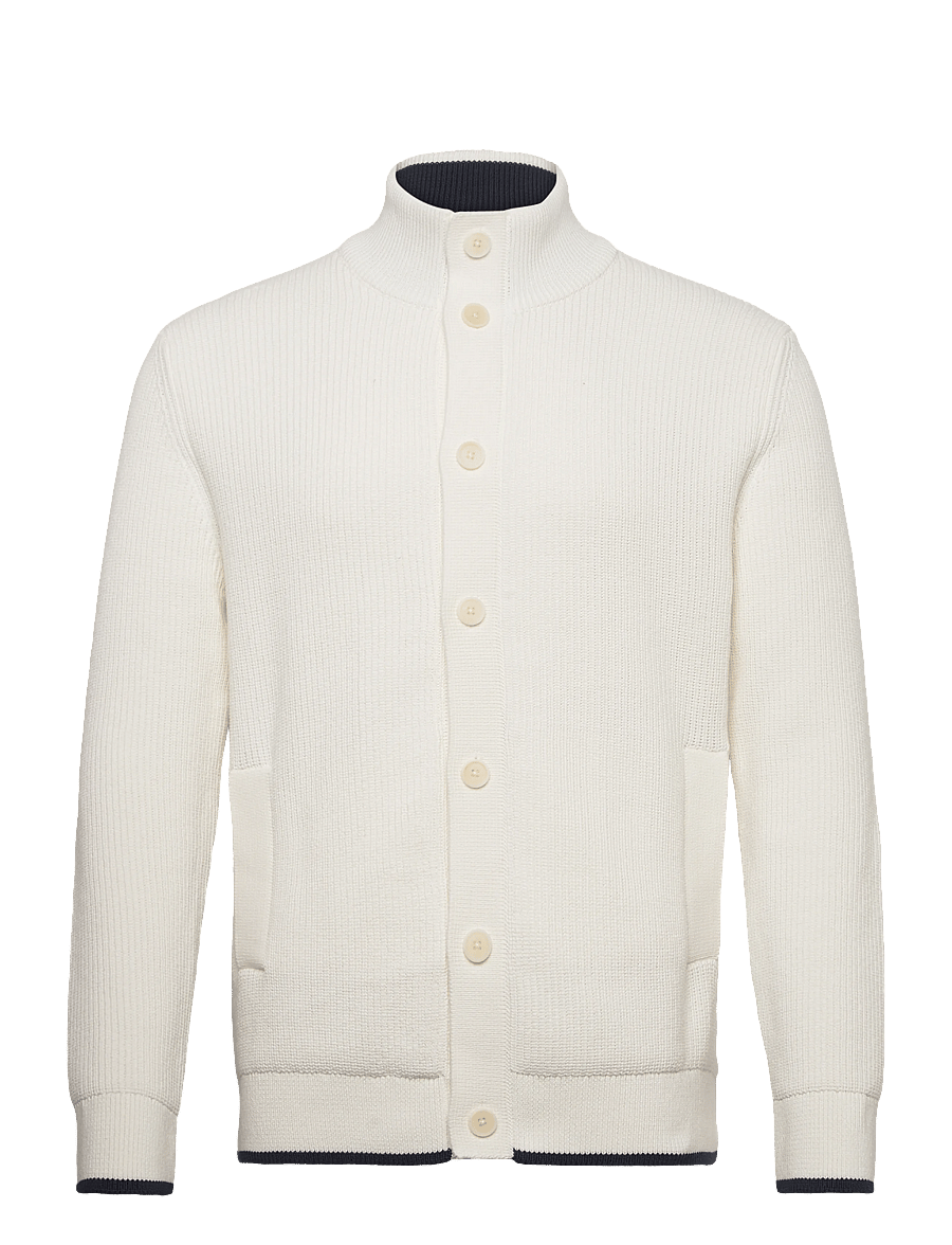 Gant - COTTON RIB BUTTONED CARDIGAN - cardigan - eggshell - 1