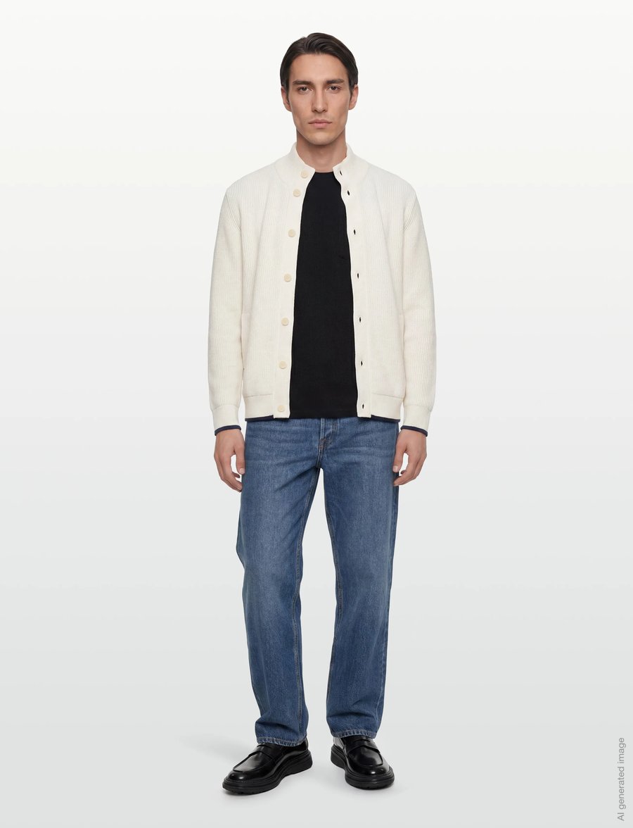 Gant - COTTON RIB BUTTONED CARDIGAN - cardigan - eggshell - 0