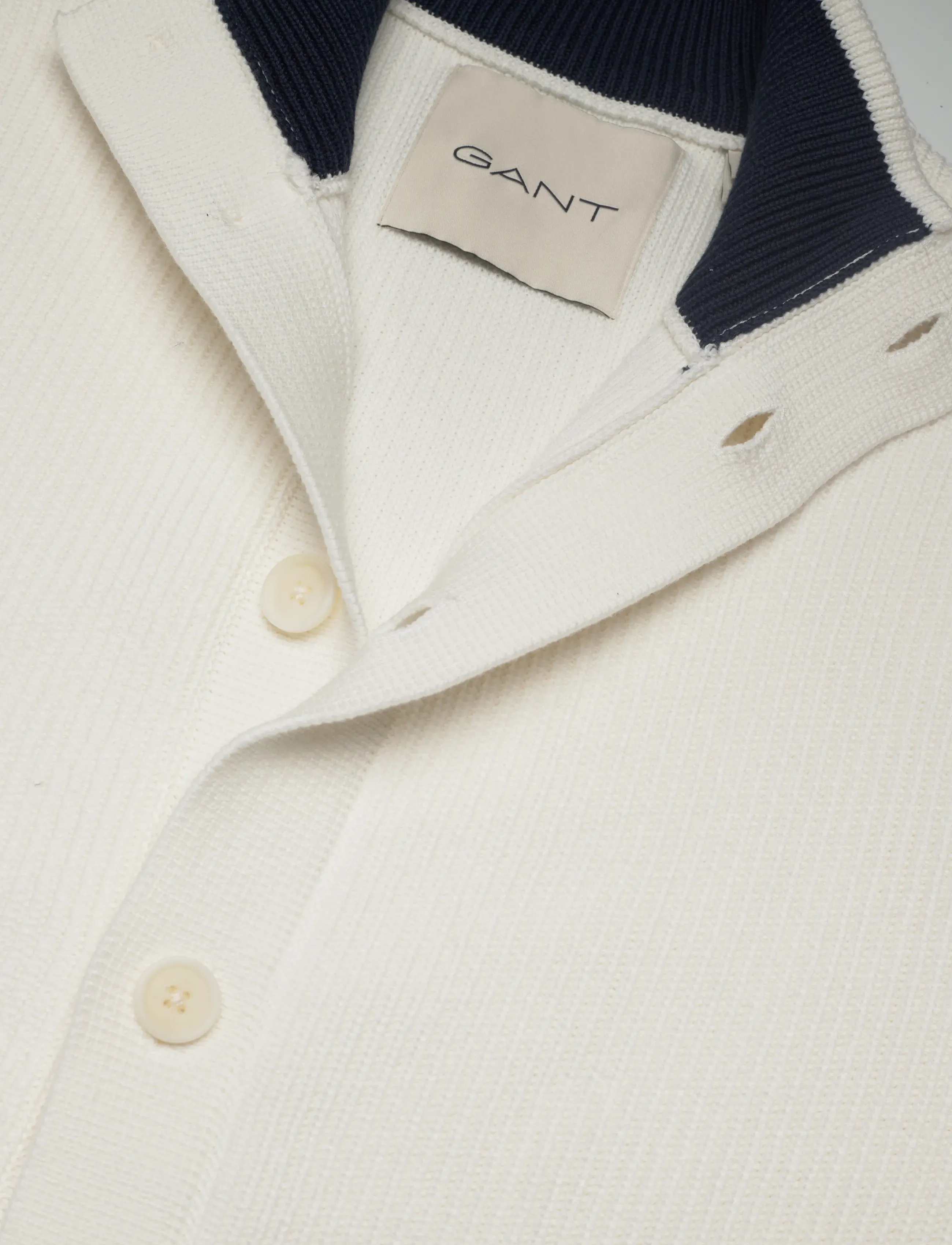 Gant - COTTON RIB BUTTONED CARDIGAN - cardigans - eggshell - 5