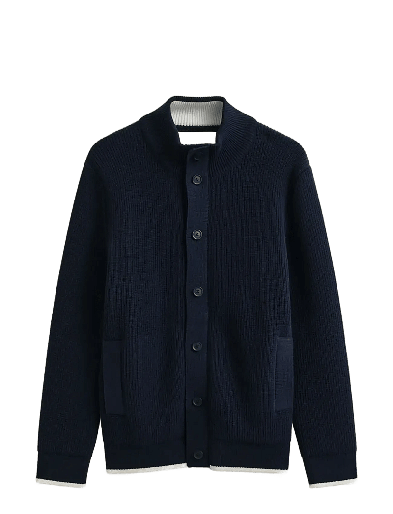GANT - COTTON RIB BUTTONED CARDIGAN - cardigans - evening blue - 1