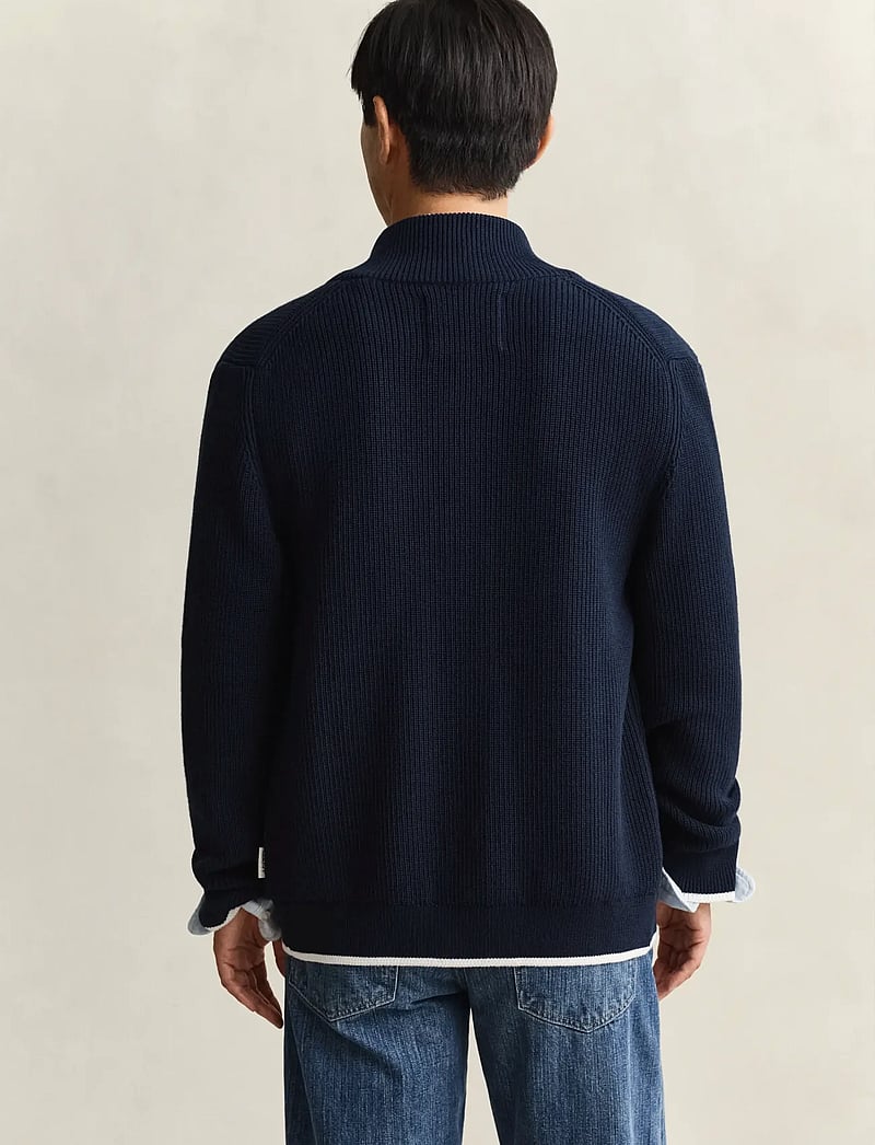 GANT - COTTON RIB BUTTONED CARDIGAN - cardigans - evening blue - 2