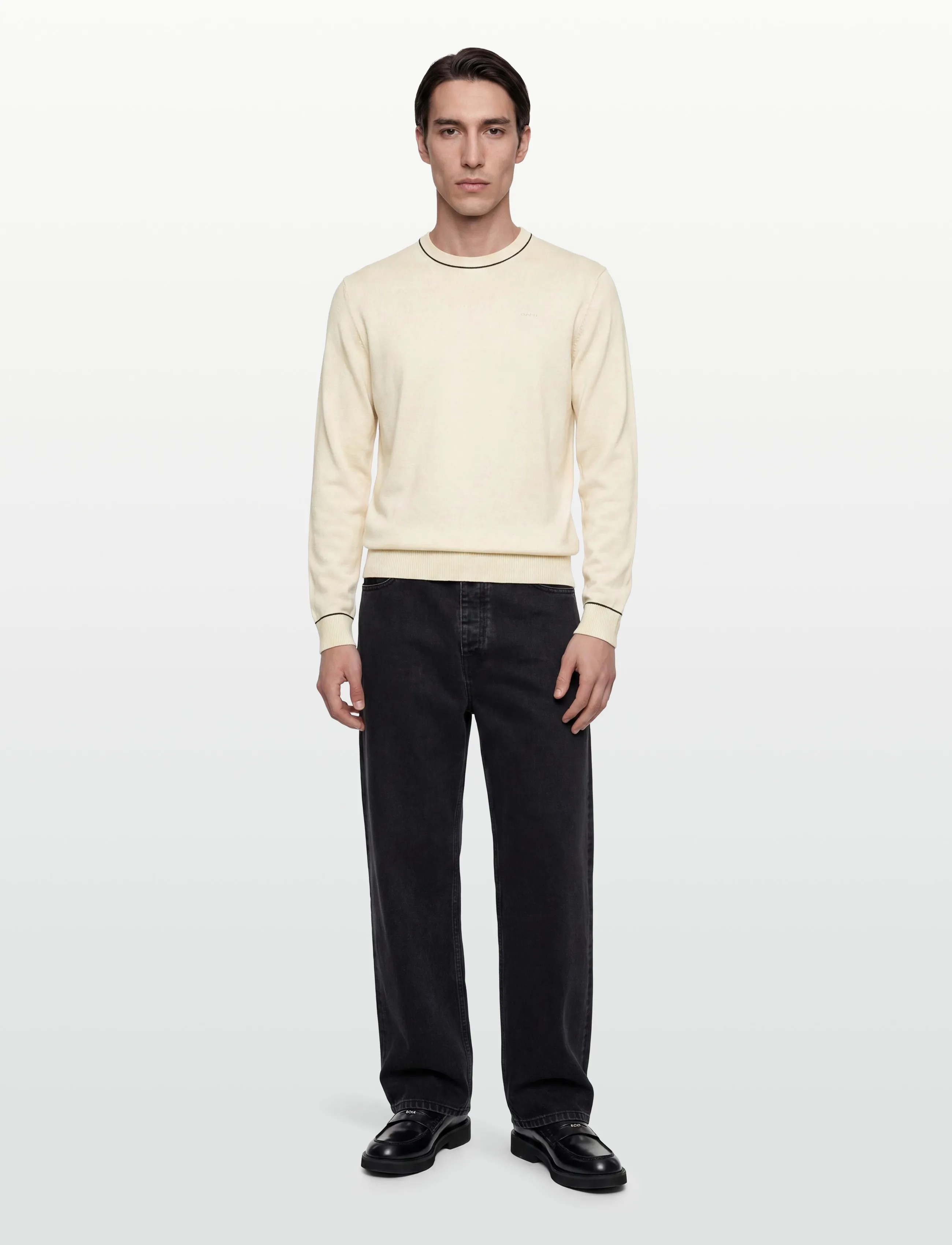 Gant Cotton Modal C-Neck, L, Cream, Strik > Runde Halse, Herre