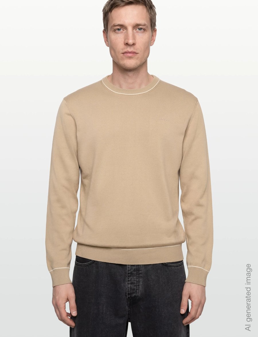 Gant - COTTON MODAL C-NECK - rund hals - oat beige - 3
