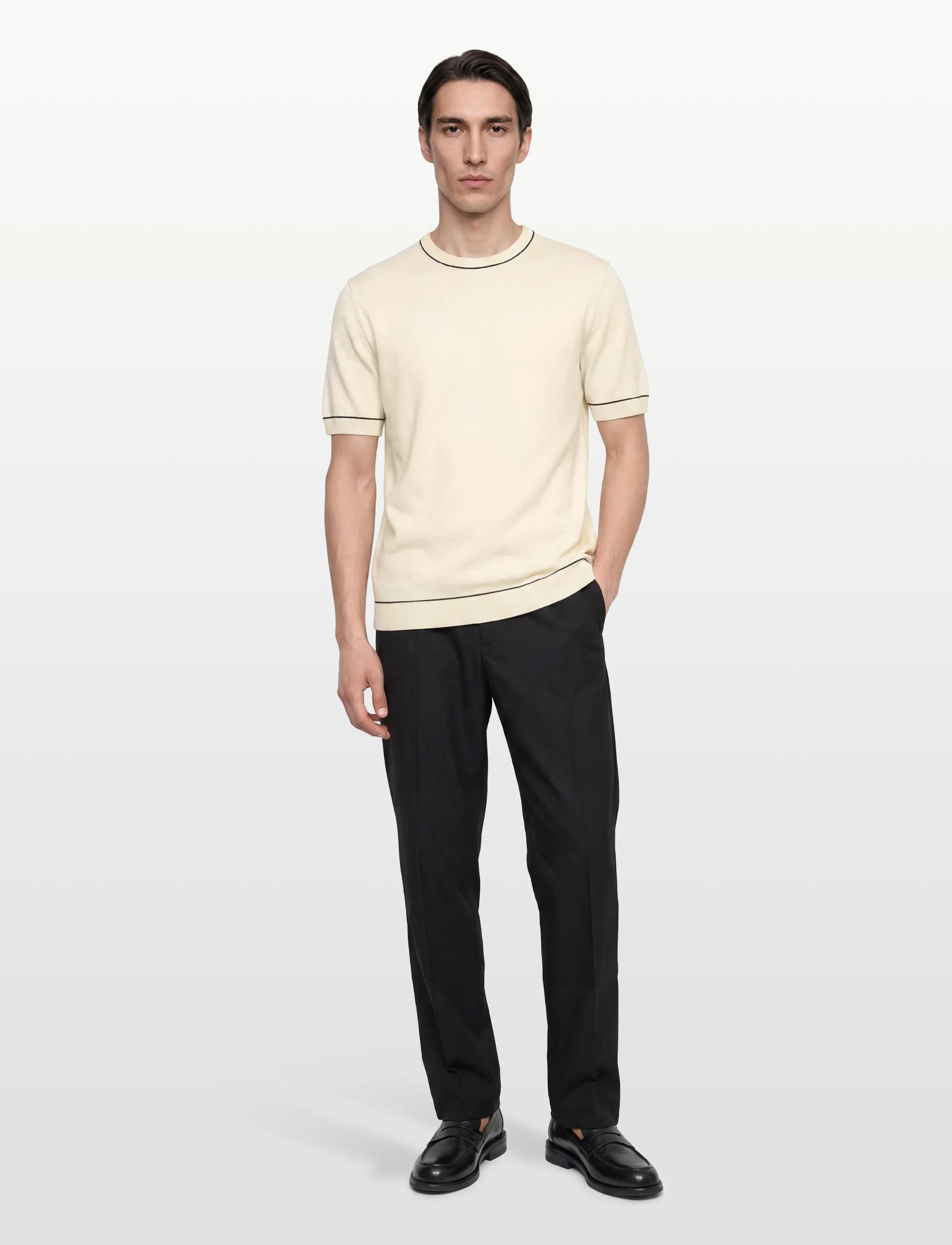 Gant Cotton Modal Ss C-Neck, Mænd, Strik T-Shirt, Cream, Str: XL