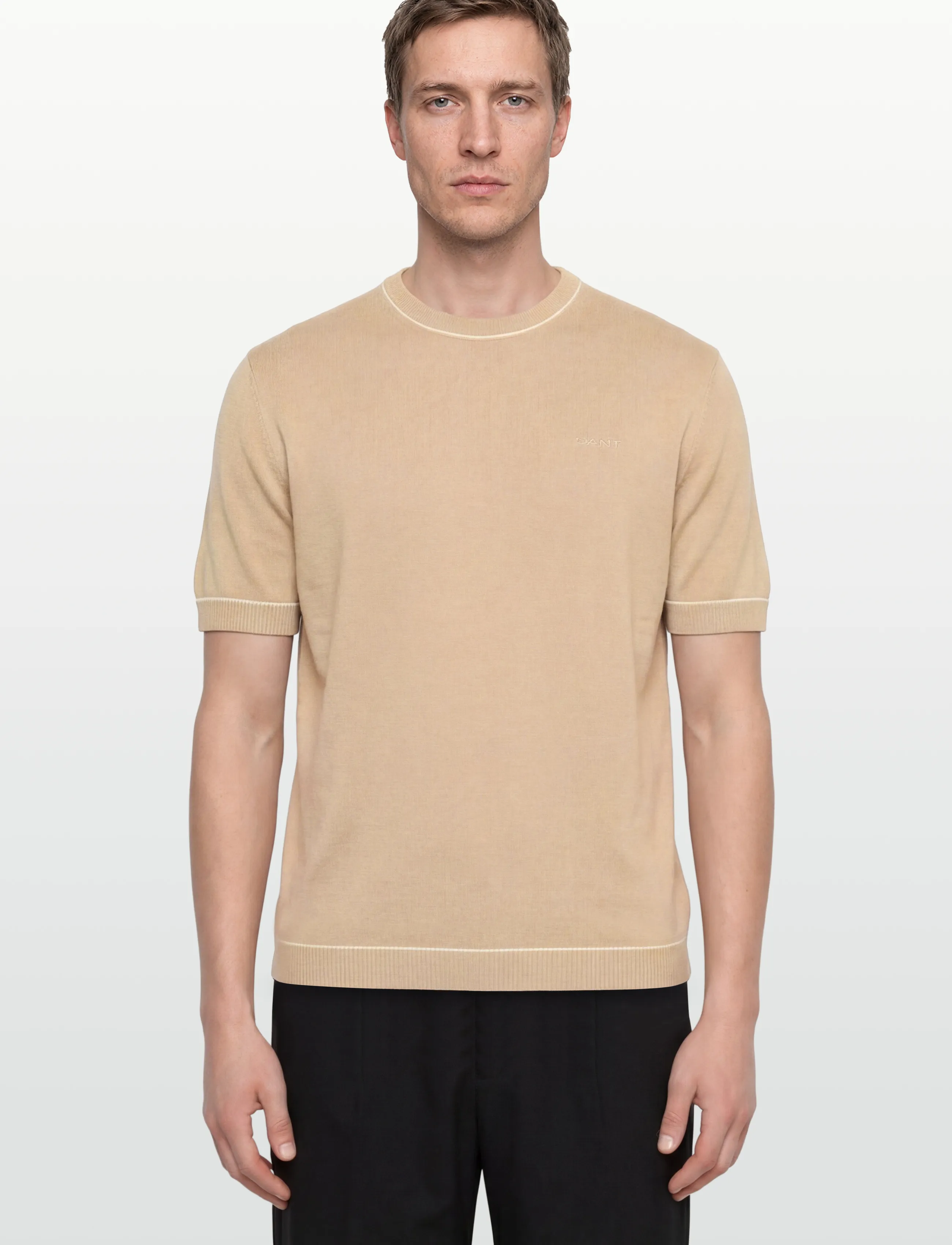 Gant - COTTON MODAL SS C-NECK - kortærmede t-shirts - oat beige - 3