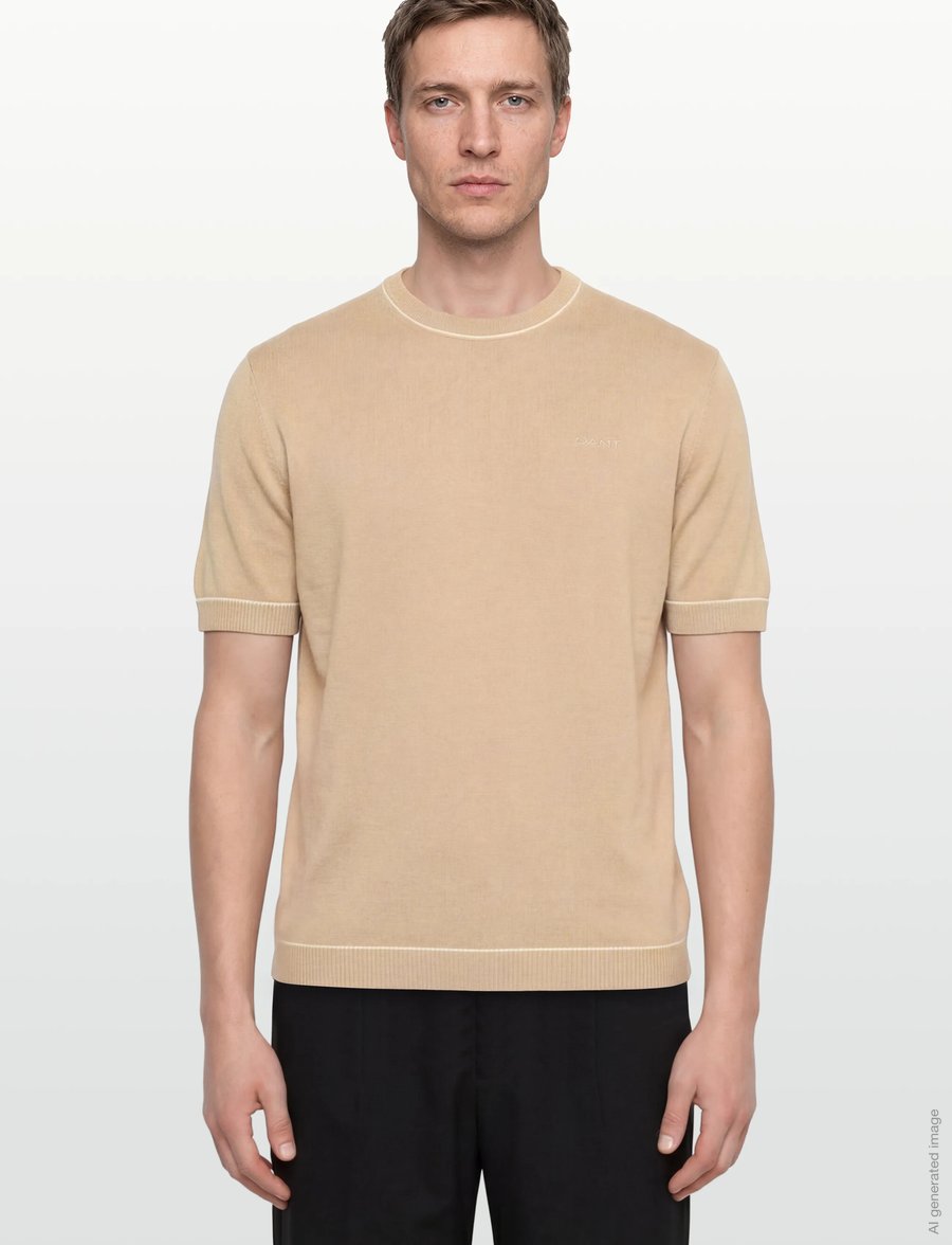 Gant - COTTON MODAL SS C-NECK - kortærmede t-shirts - oat beige - 3
