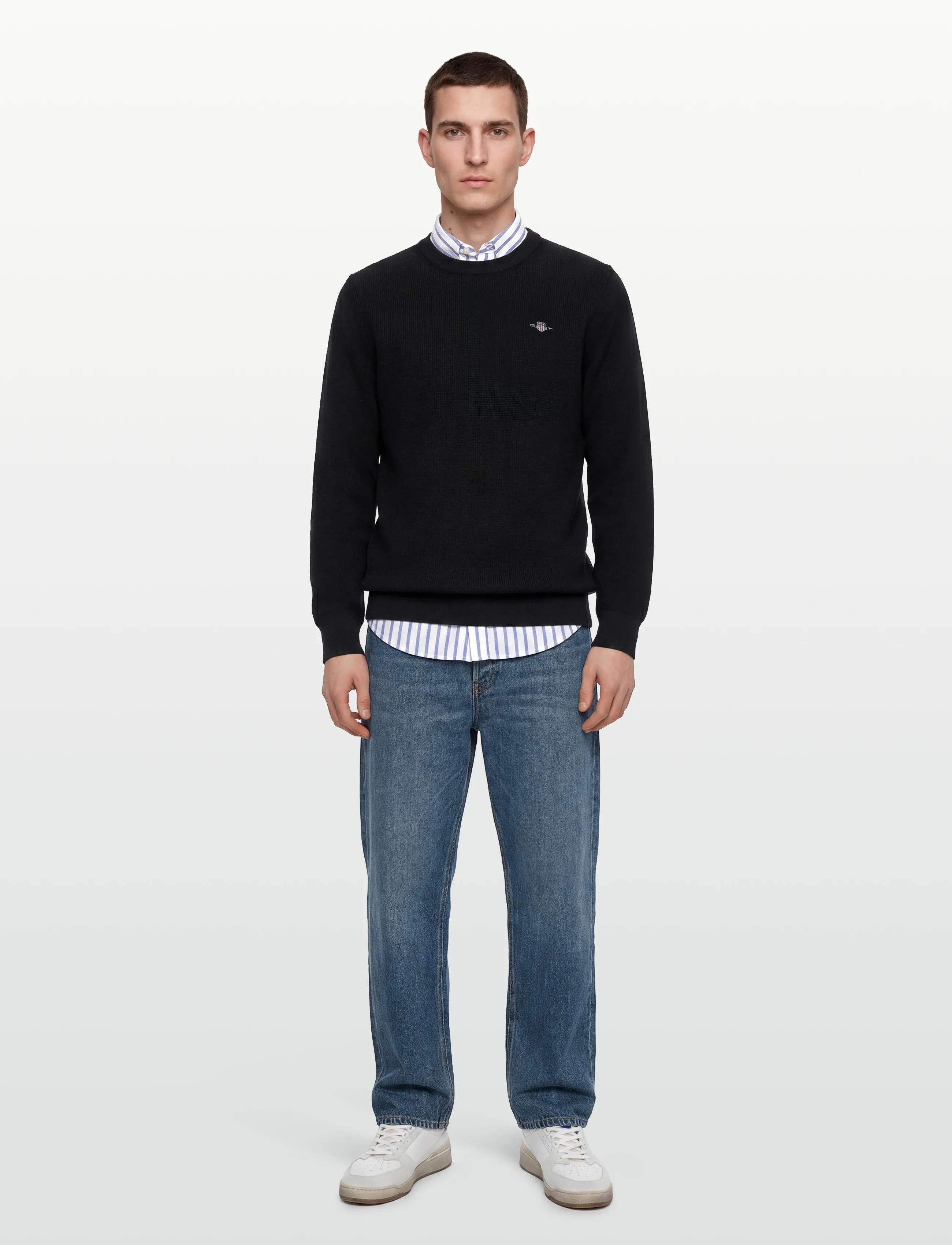 Gant Waffle Knit Sweater, Mænd, Vaffelstrikket Sweater, Sort, Str: XXXL