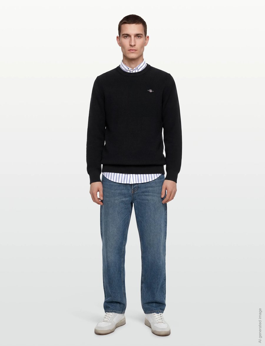 Gant - Waffle Knit Sweater - rundhalsad - black - 0