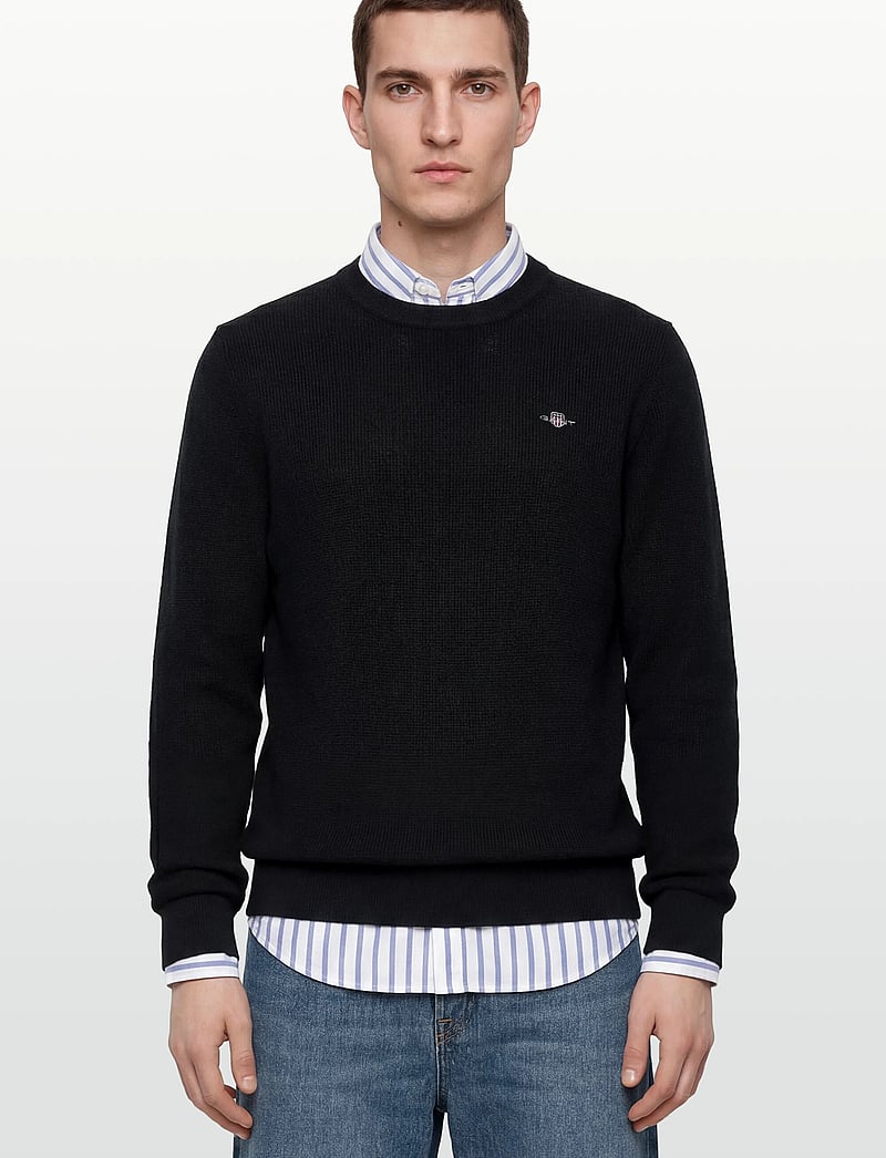 Gant - Waffle Knit Sweater - rund hals - black - 3
