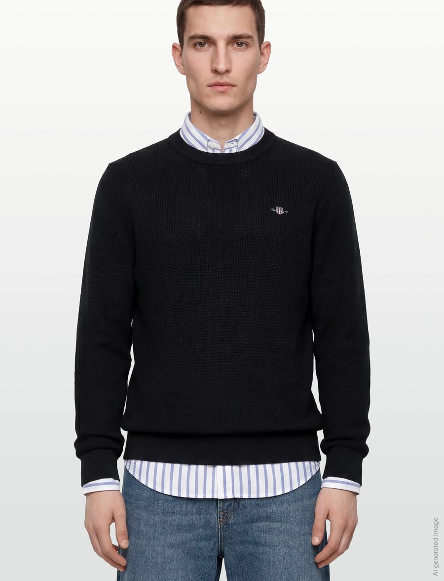 Gant - Waffle Knit Sweater - rundhalsad - black - 3