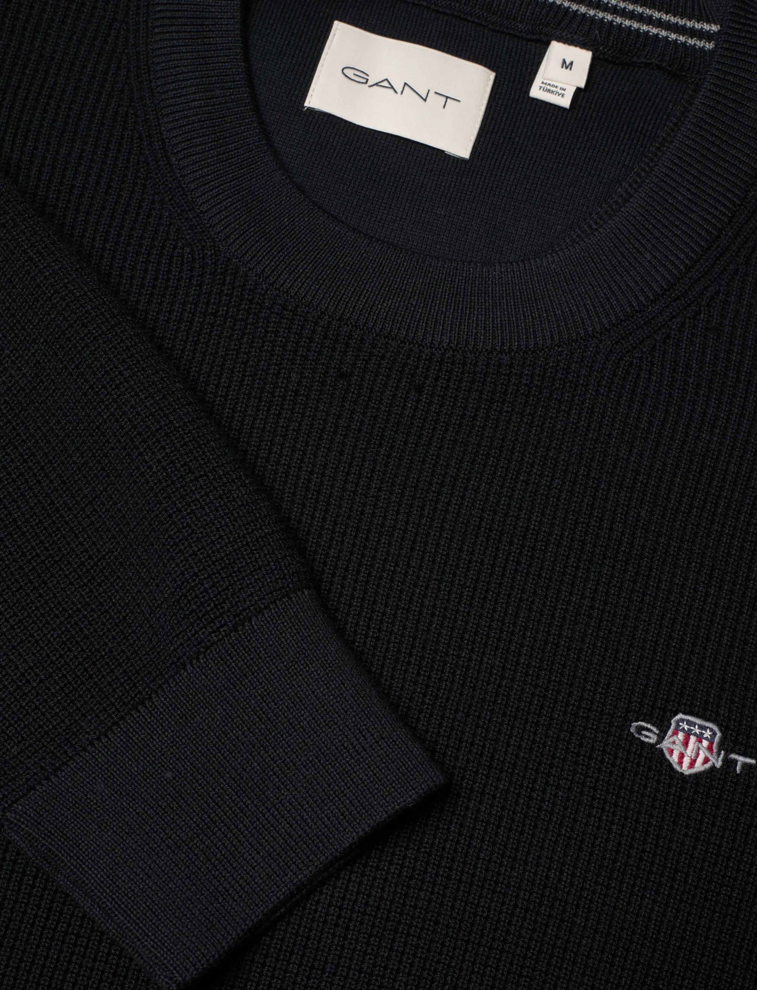 Gant - Waffle Knit Sweater - rundhalsad - black - 5