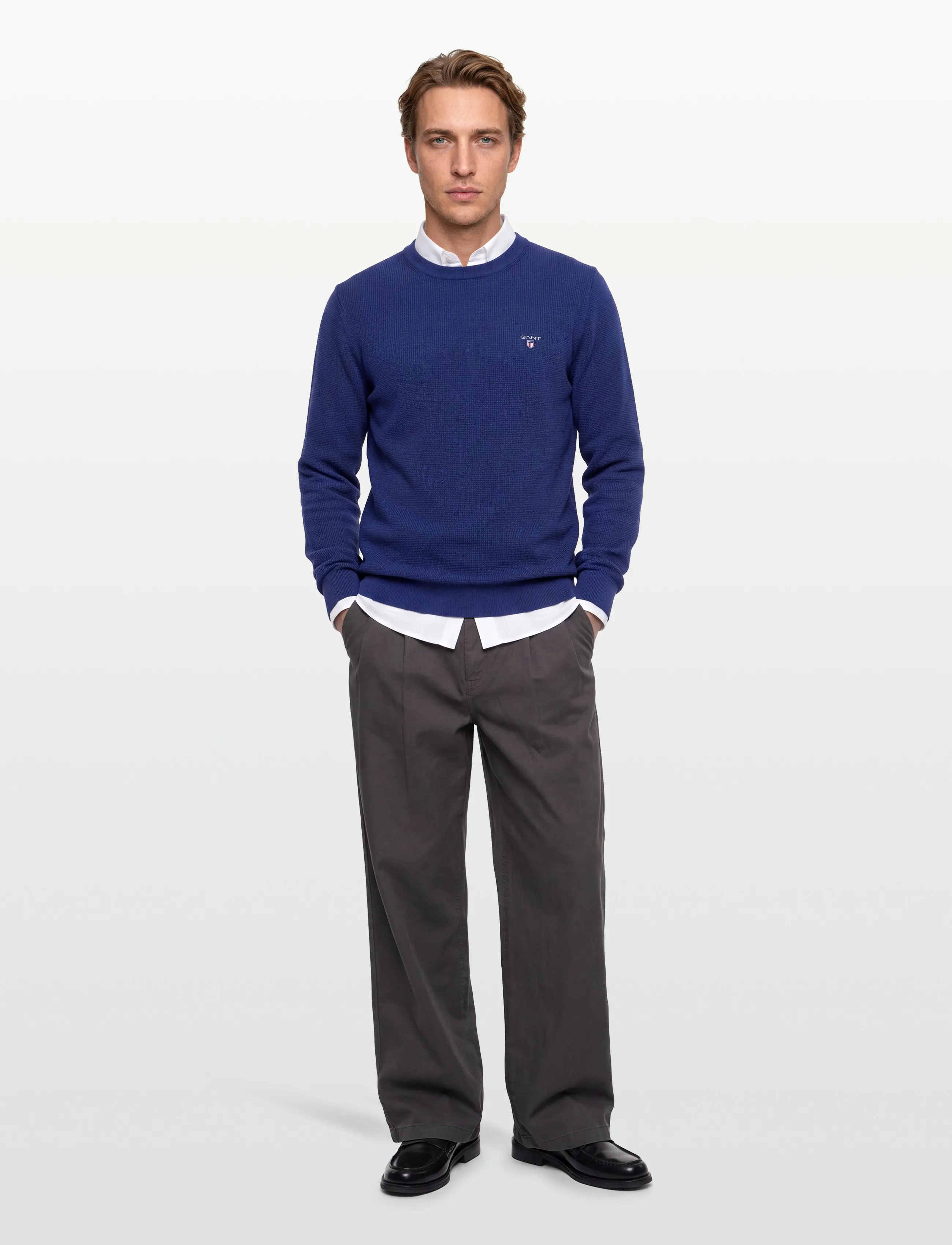 Gant Waffle Knit Sweater, Mænd, Vaffelstrikket Sweater, Blå, Str: L
