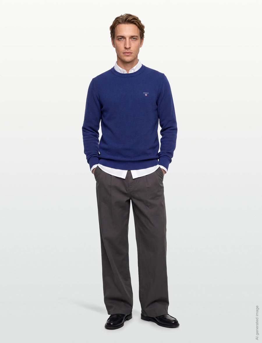 Gant - Waffle Knit Sweater - megztiniai su apvalia apykakle - crisp blue - 0