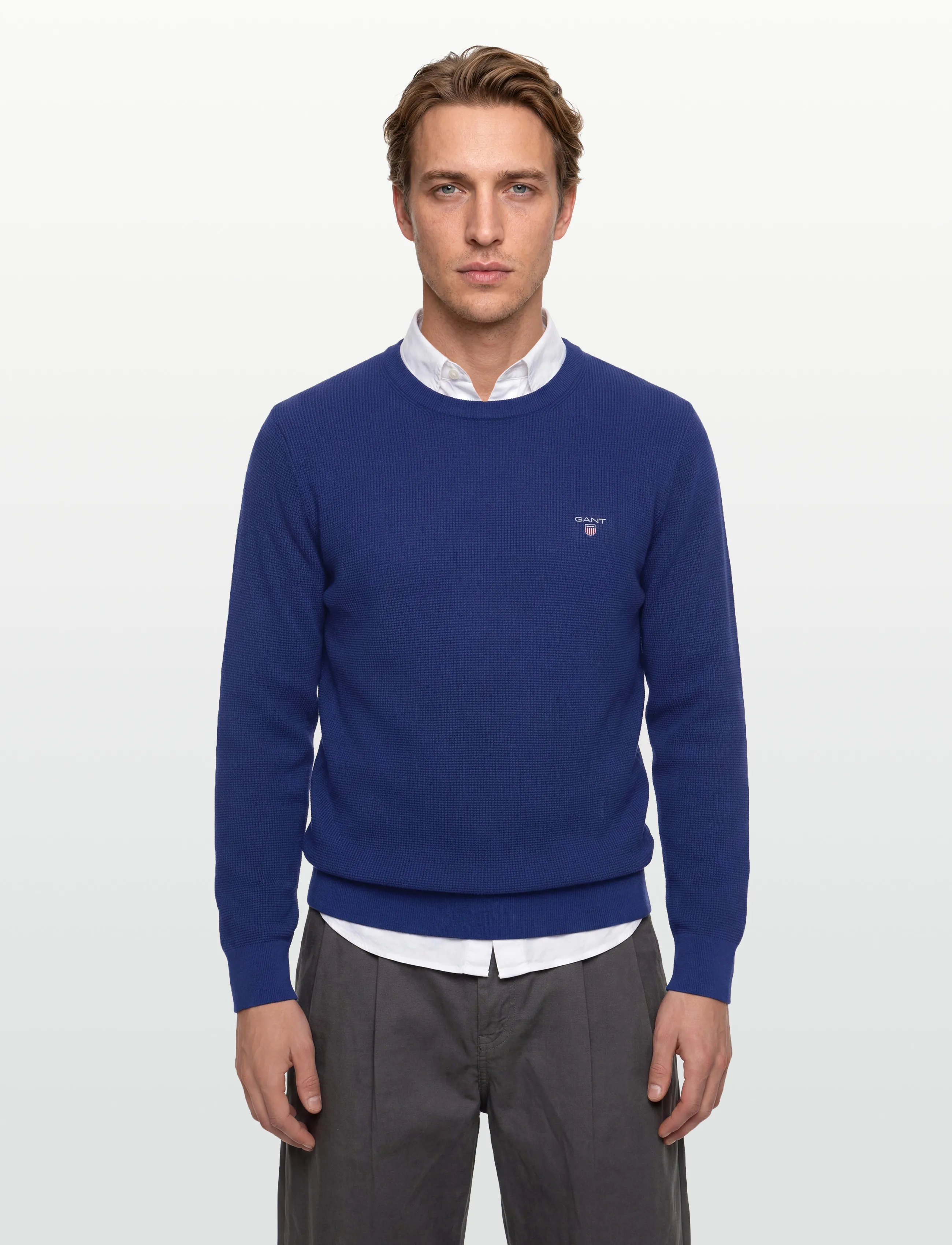 Gant - Waffle Knit Sweater - megztiniai su apvalia apykakle - crisp blue - 3