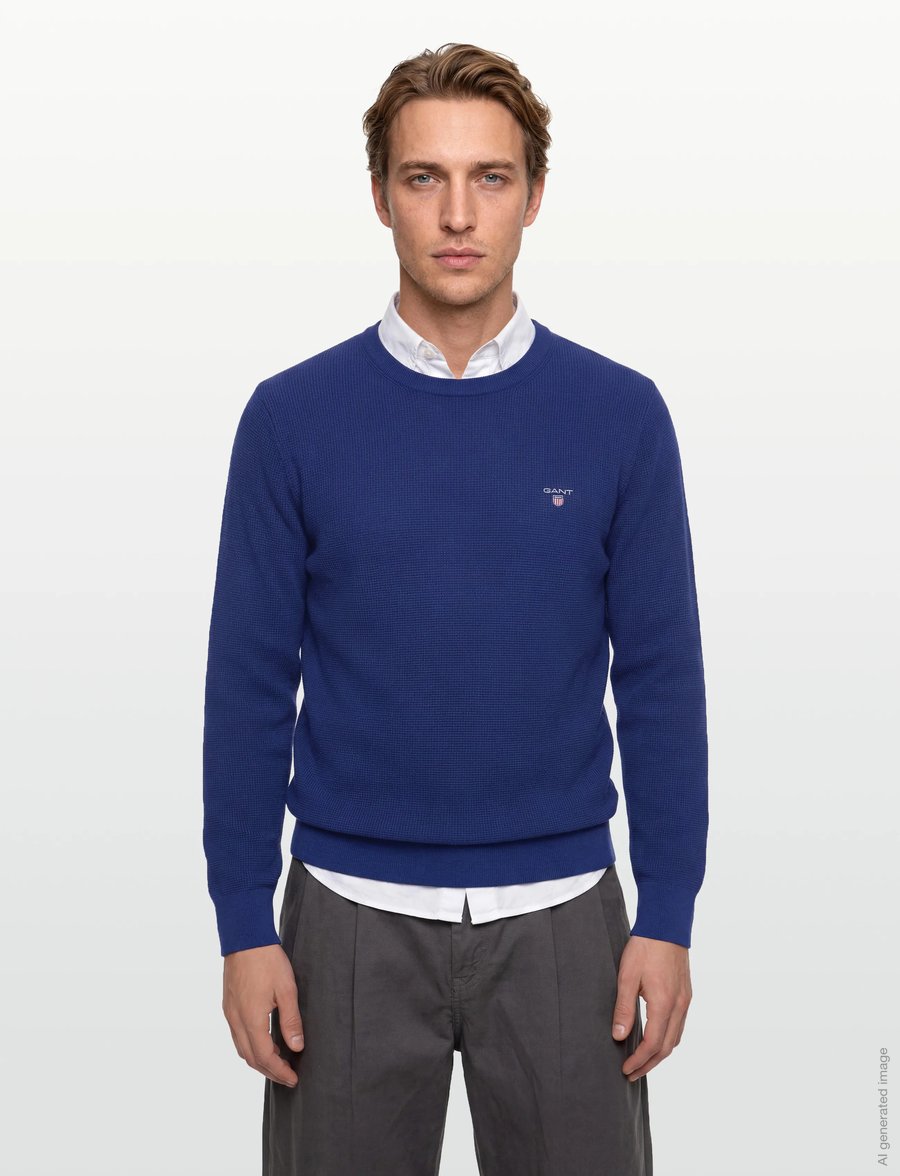 Gant - Waffle Knit Sweater - megztiniai su apvalia apykakle - crisp blue - 3