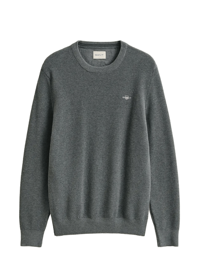 GANT - MICRO TEXTURED COTTON C-NECK - round necks - dark grey melange - 1