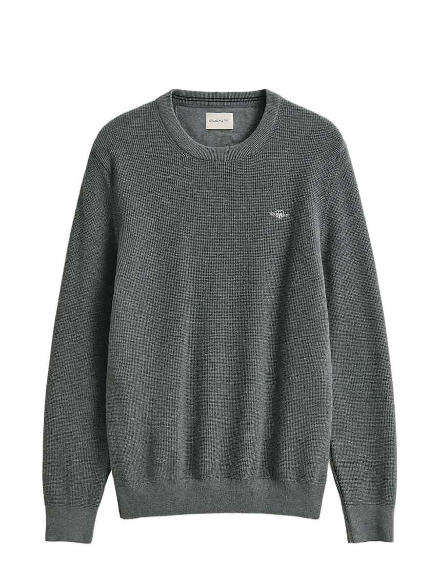 Gant - Waffle Knit Sweater - rund hals - dark grey melange - 1