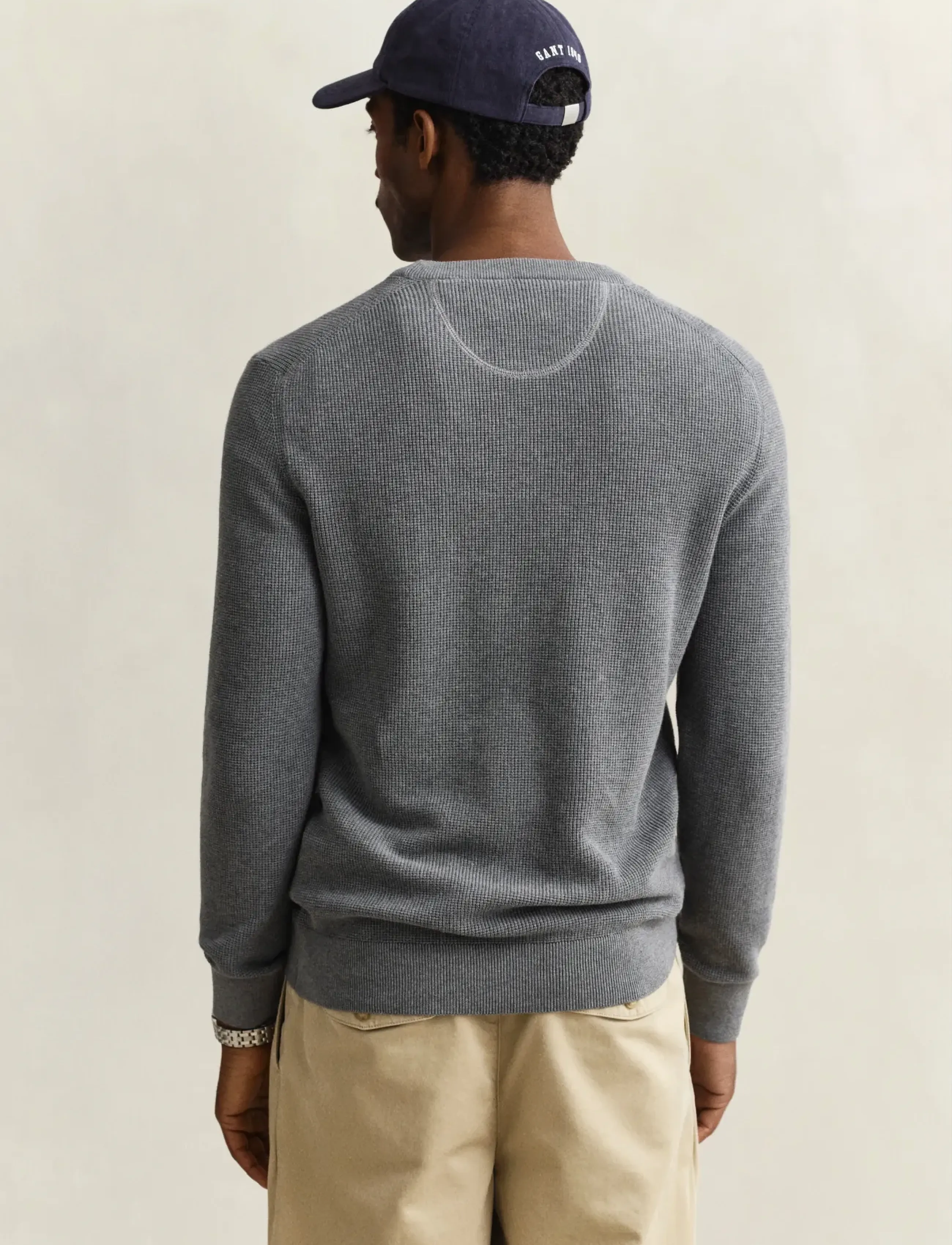 Gant - Waffle Knit Sweater - round necks - dark grey melange - 2
