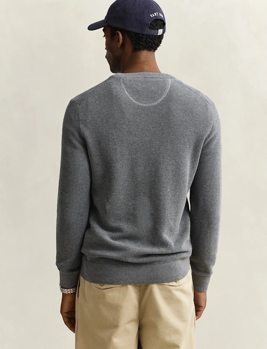 Gant - Waffle Knit Sweater - rund hals - dark grey melange - 2