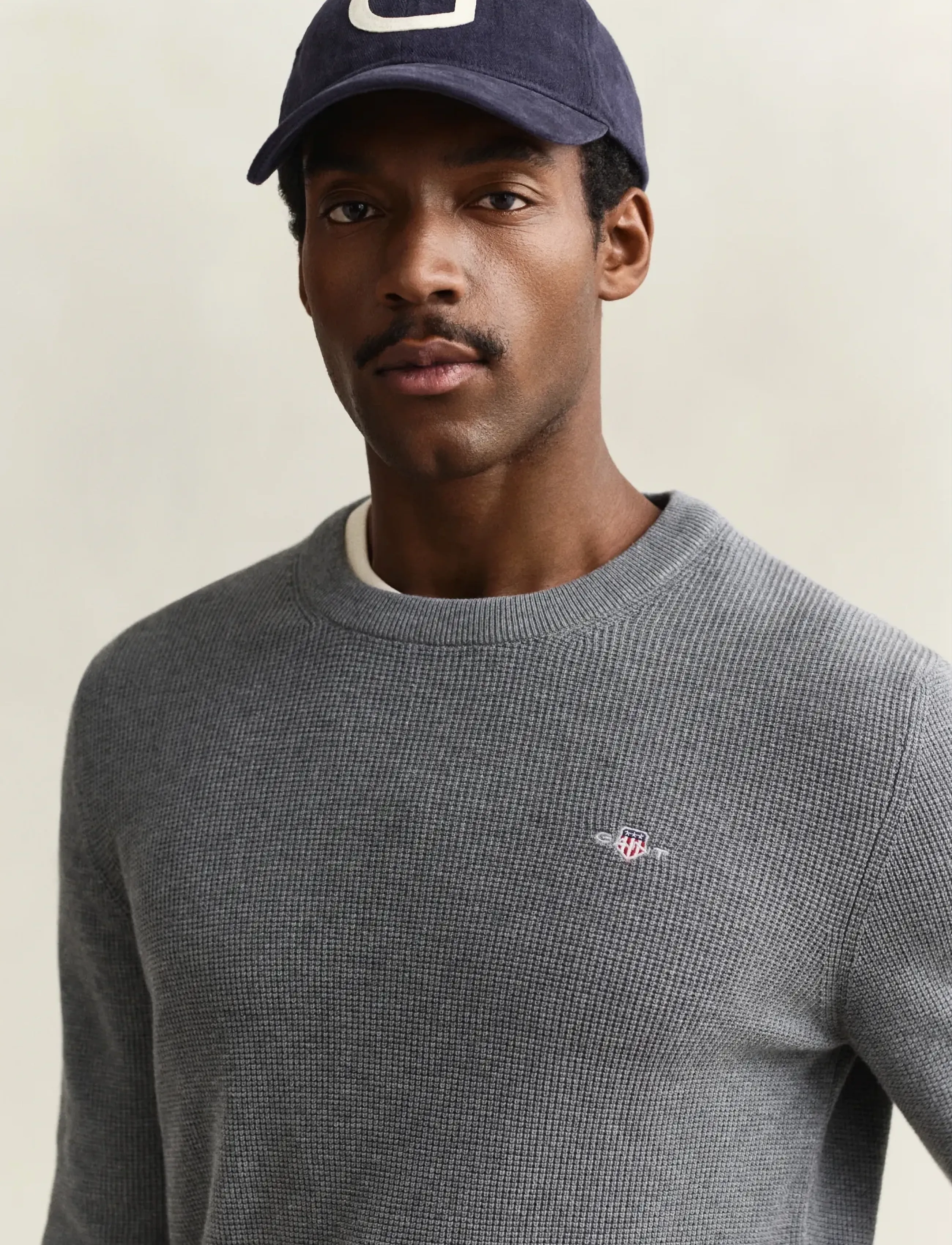 Gant - Waffle Knit Sweater - round necks - dark grey melange - 3
