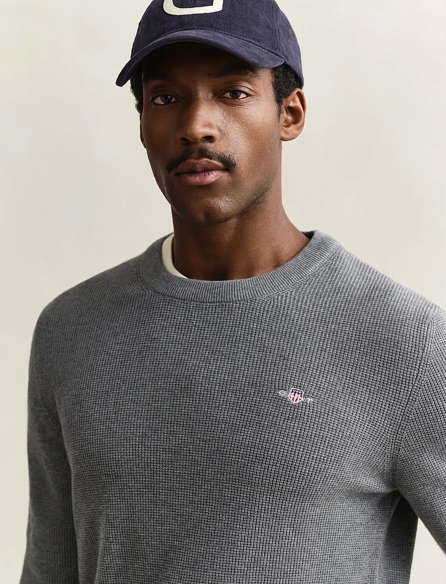 Gant - Waffle Knit Sweater - rund hals - dark grey melange - 3