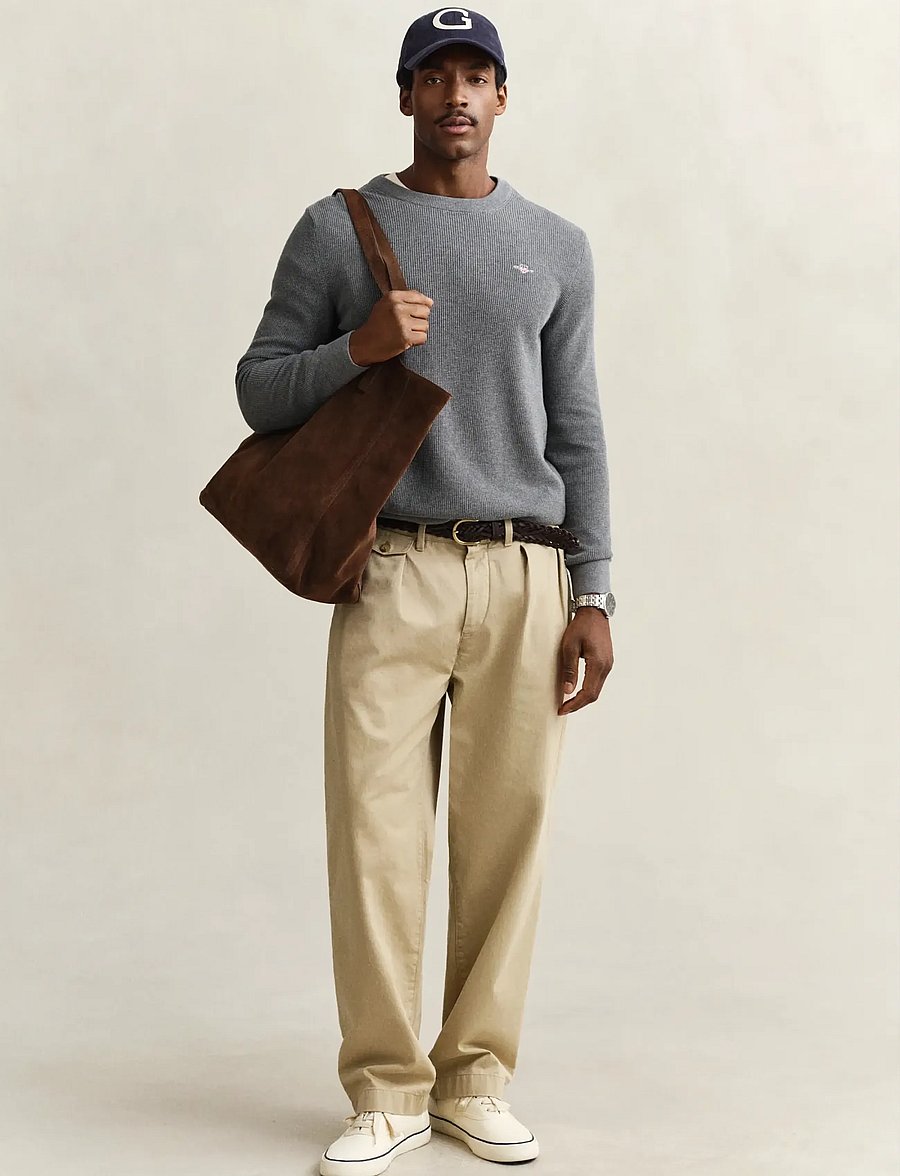 Gant - Waffle Knit Sweater - rund hals - dark grey melange - 4