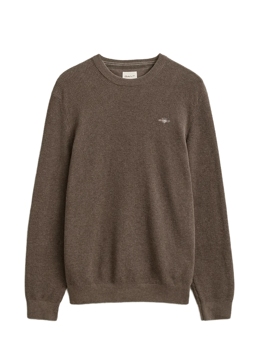 Gant - Waffle Knit Sweater - Ümmarguse kaelusega kudumid - dark hazelnut melange - 0