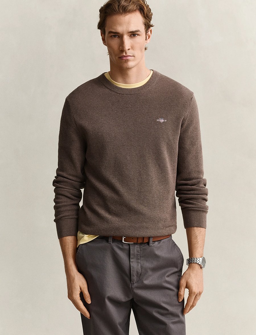 Gant - Waffle Knit Sweater - rundhals - dark hazelnut melange - 0