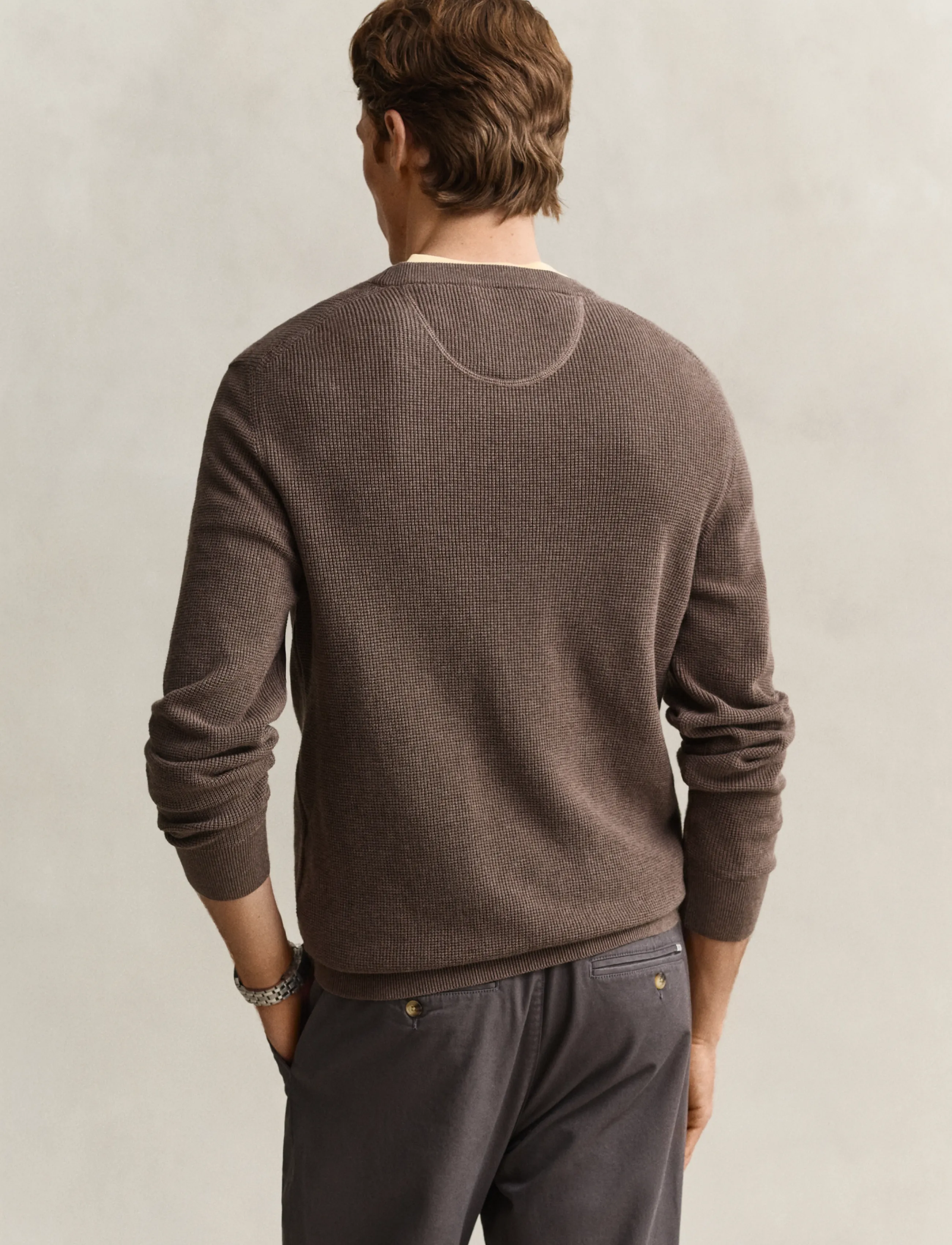 Gant - Waffle Knit Sweater - round necks - dark hazelnut melange - 2